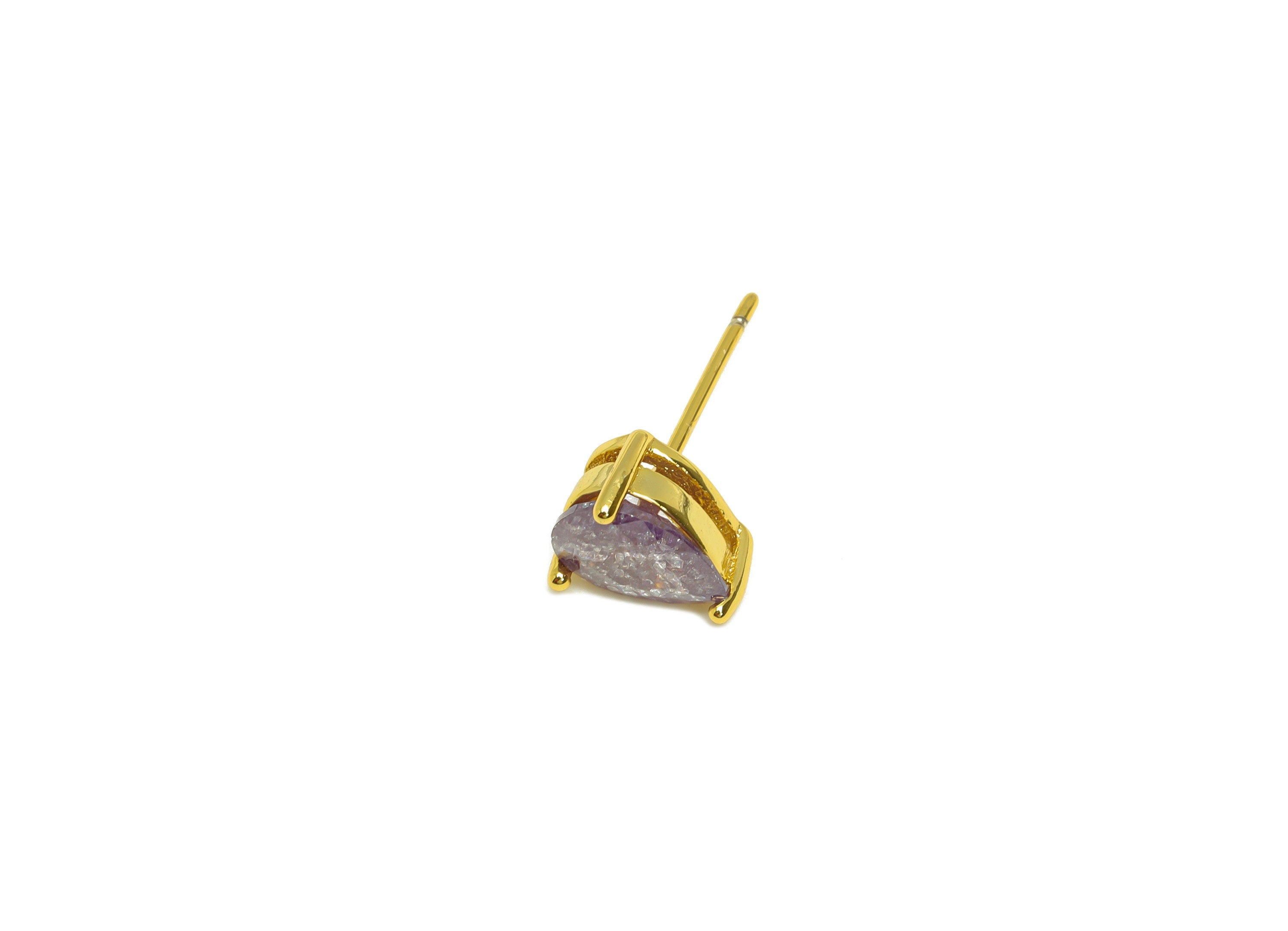 Brass Teardrop CZ Earring Stud - Brass Purple Cubic Zircon Earring Post - Drop Earring Post - 18K Real Gold Plating - 17x6x0.7mm -RGP7185B - DOMEDBAZAAR