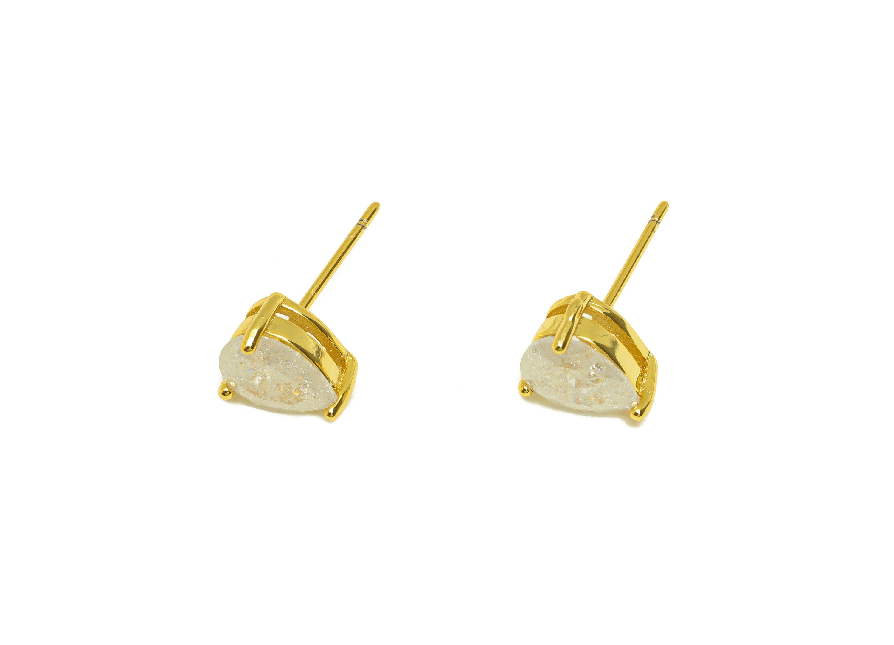 Brass Teardrop CZ Earring Stud - Brass White Cubic Zircon Earring Post - Drop Earring Post - 18K Real Gold Plating - 17x6x0.7mm -RGP7185D - DOMEDBAZAAR