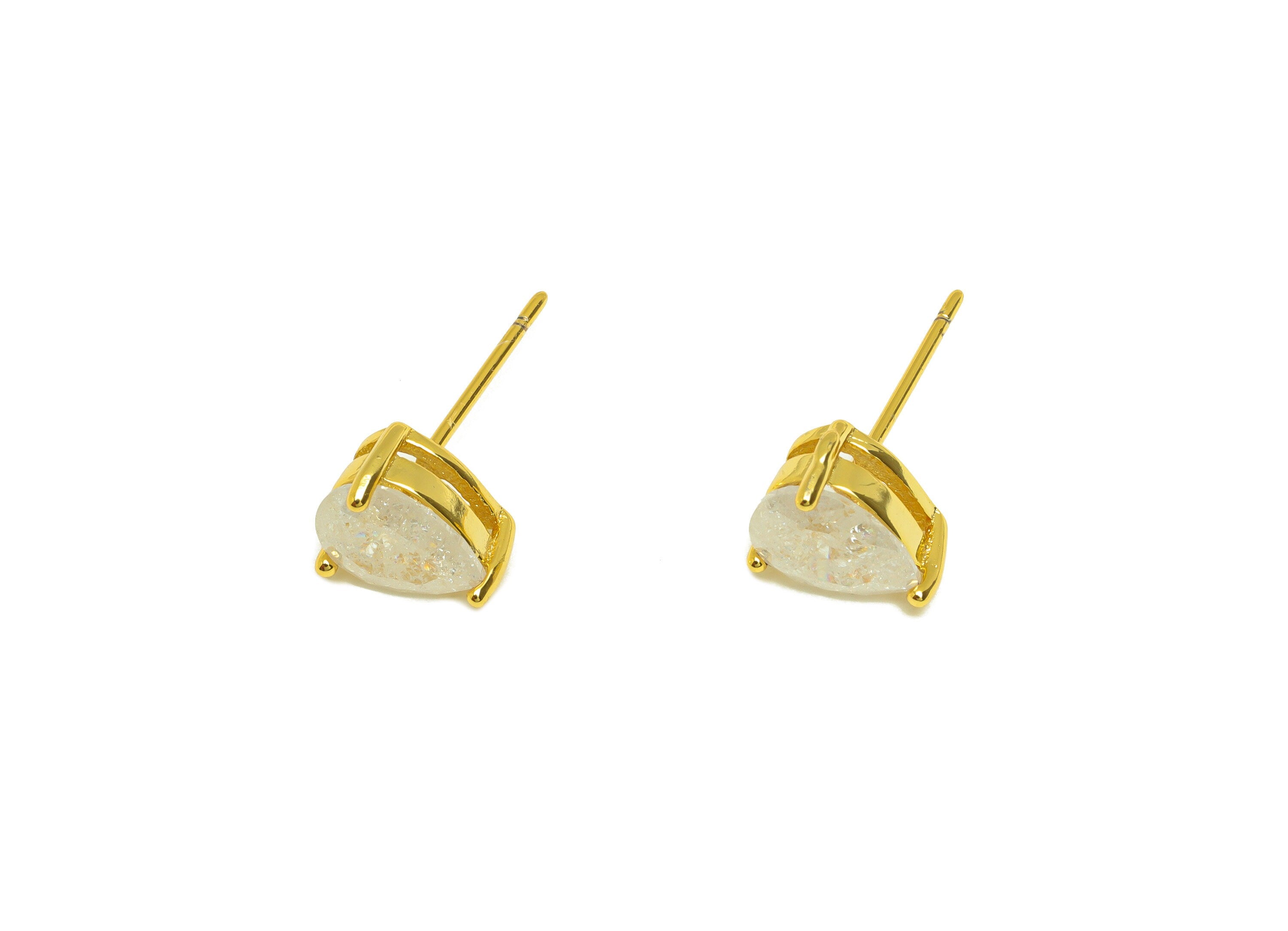 Brass Teardrop CZ Earring Stud - Brass Pink Cubic Zircon Earring Post - Drop Earring Post - 18K Real Gold Plating - 15x4x0.74mm - RGP7186A - DOMEDBAZAAR