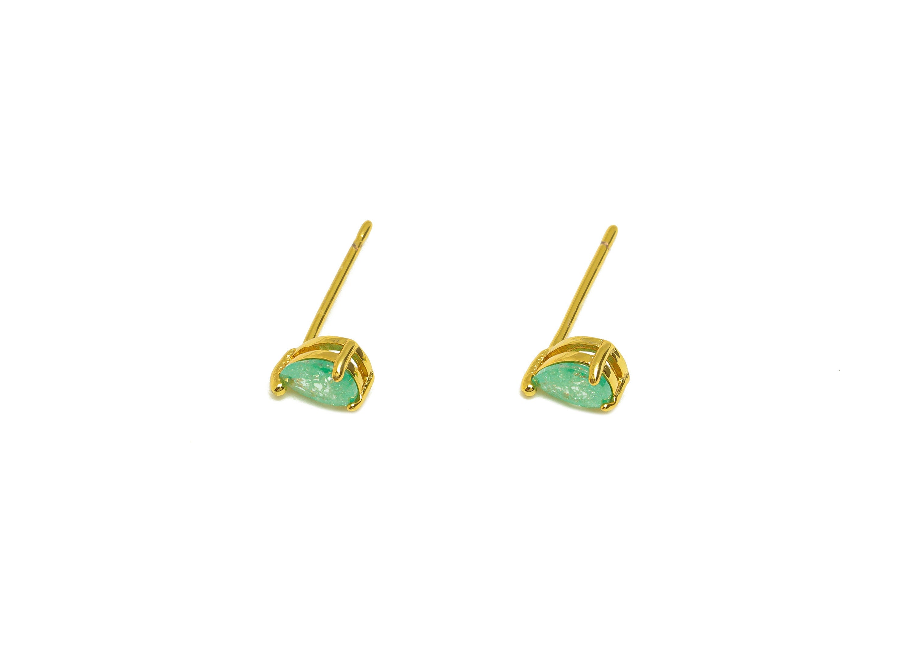 Brass Teardrop CZ Earring Stud - Brass Green Cubic Zircon Earring Post - Drop Earring Post - 18K Real Gold Plating - 15x4x0.74mm - RGP7186D - DOMEDBAZAAR