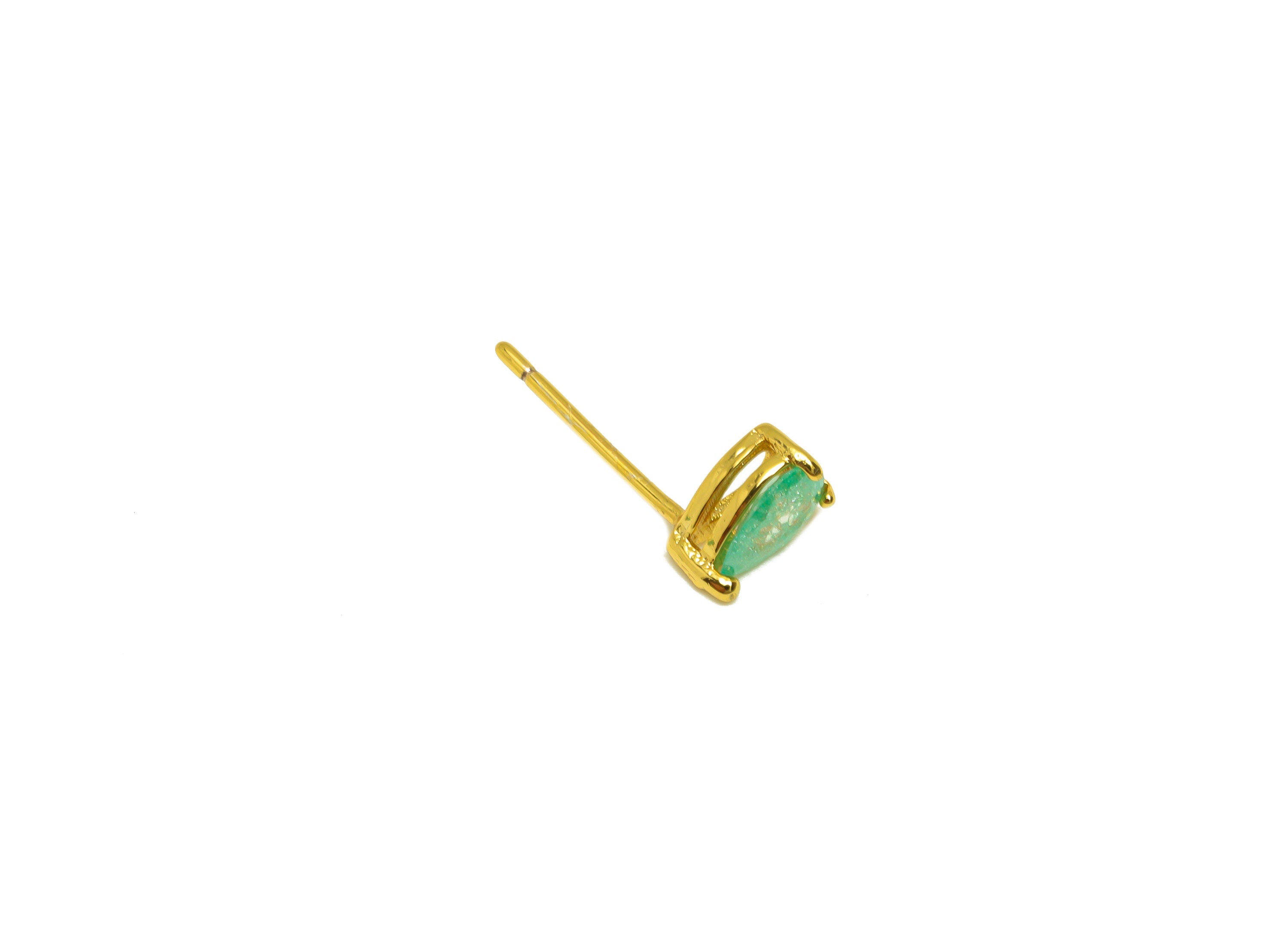 Brass Teardrop CZ Earring Stud - Brass Green Cubic Zircon Earring Post - Drop Earring Post - 18K Real Gold Plating - 15x4x0.74mm - RGP7186D - DOMEDBAZAAR
