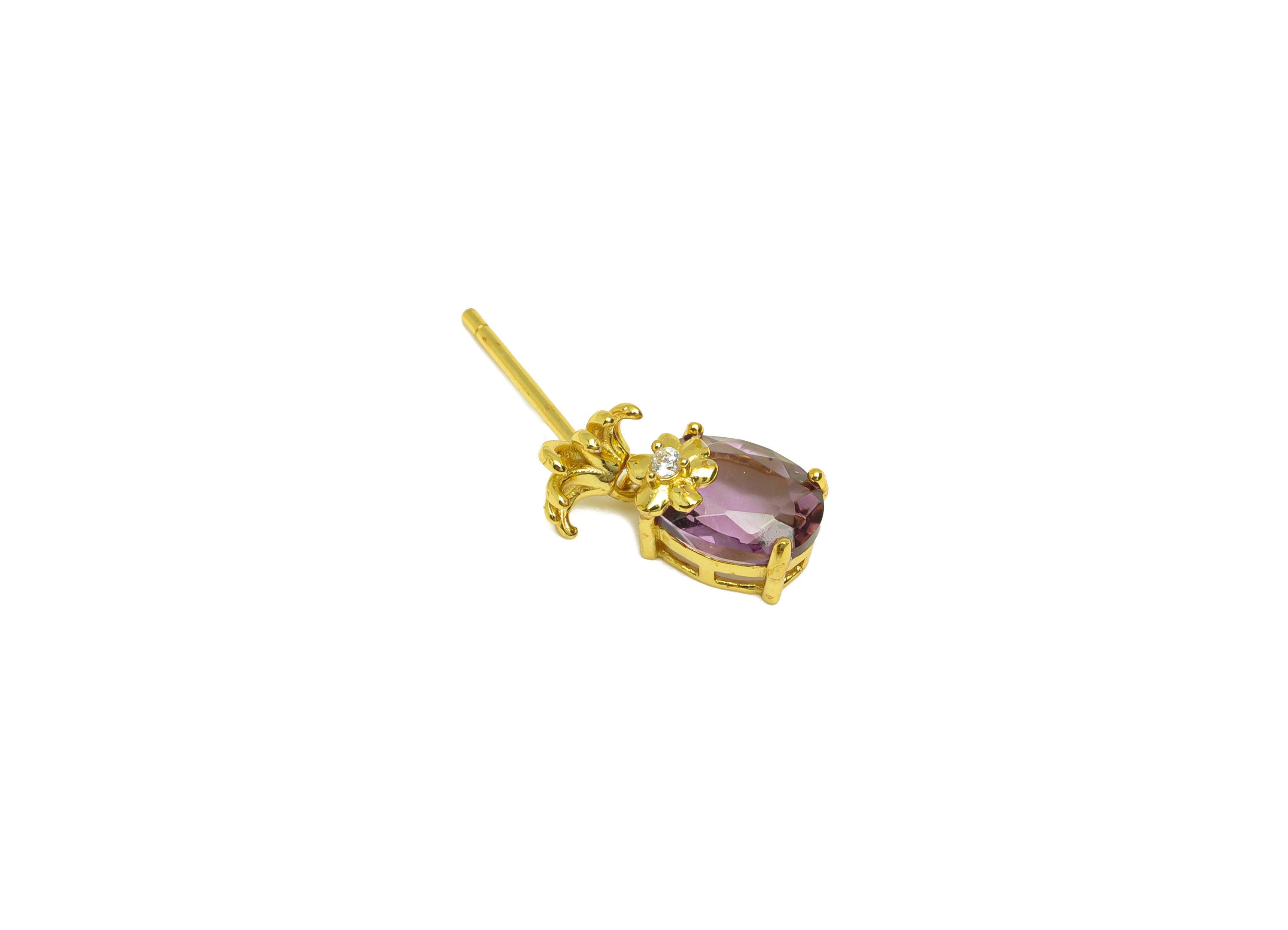 Amethyst Oval Earring Stud - Amethyst Oval Earring Post - 925 Silver Amethyst Earring Post - 18K Real Gold Plating - 13x6x0.7mm - RGP7189 - DOMEDBAZAAR