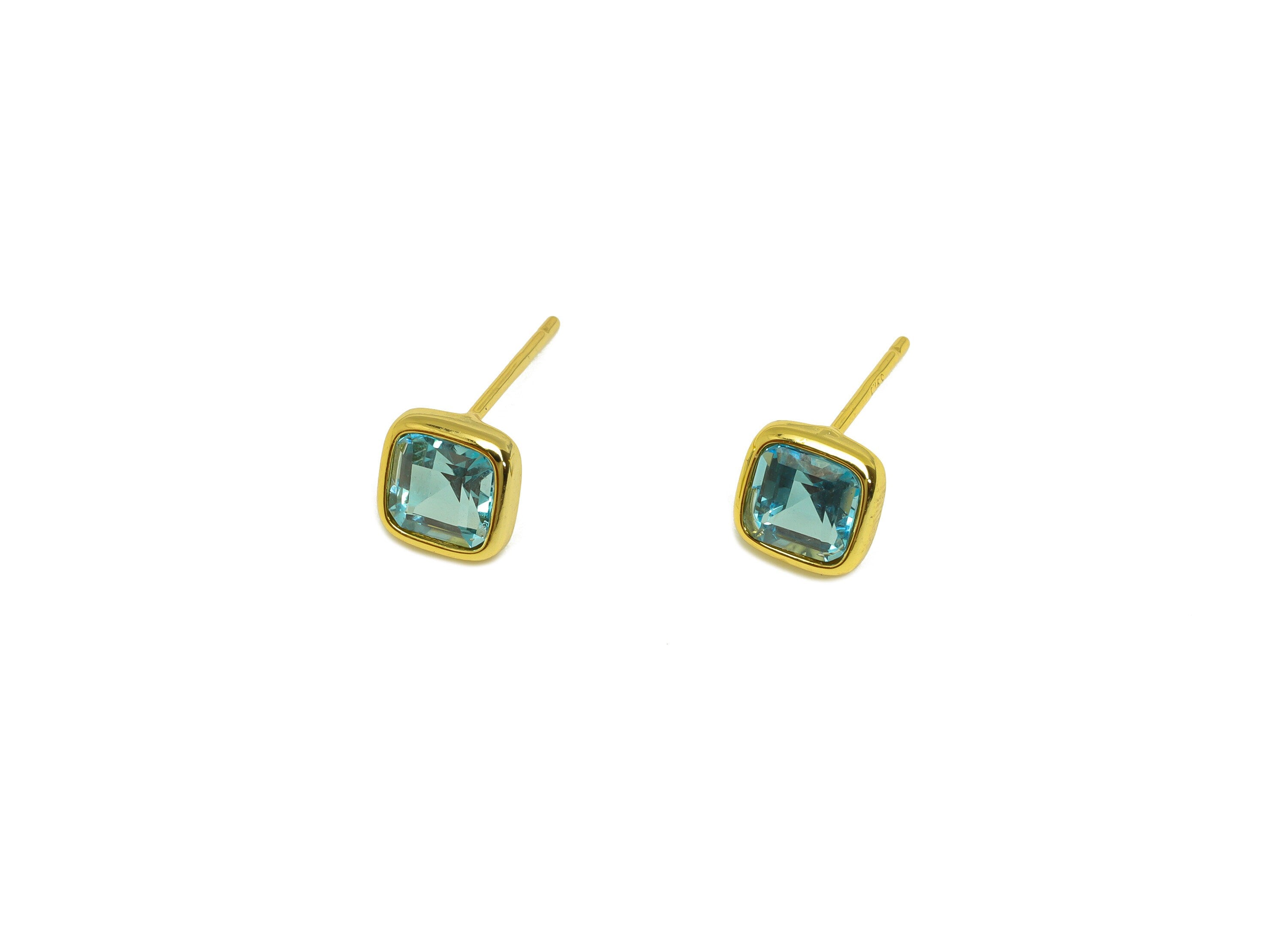 Topaz Square Earring Stud - Topaz Silver Earring Post - 925 Silver Geometry Earring Post - 18K Real Gold Plating Silver - 13x6x0.7mm-RGP7191 - DOMEDBAZAAR