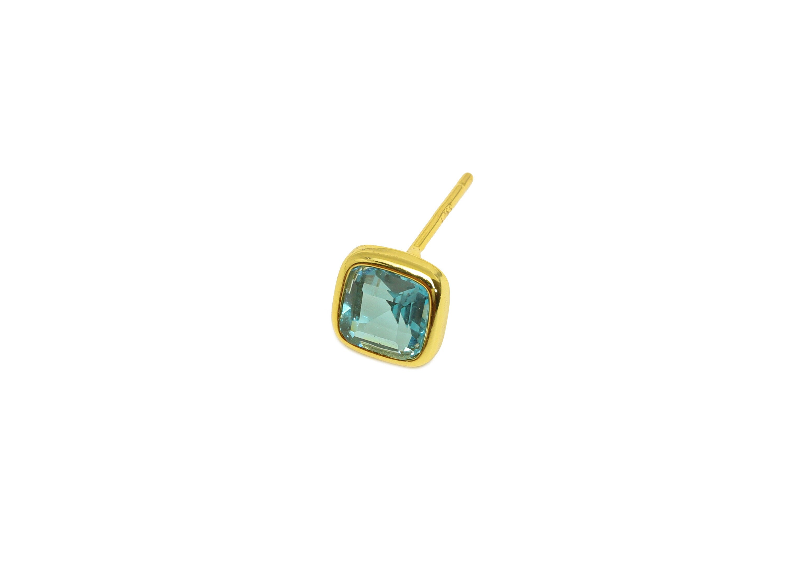 Topaz Square Earring Stud - Topaz Silver Earring Post - 925 Silver Geometry Earring Post - 18K Real Gold Plating Silver - 13x6x0.7mm-RGP7191 - DOMEDBAZAAR