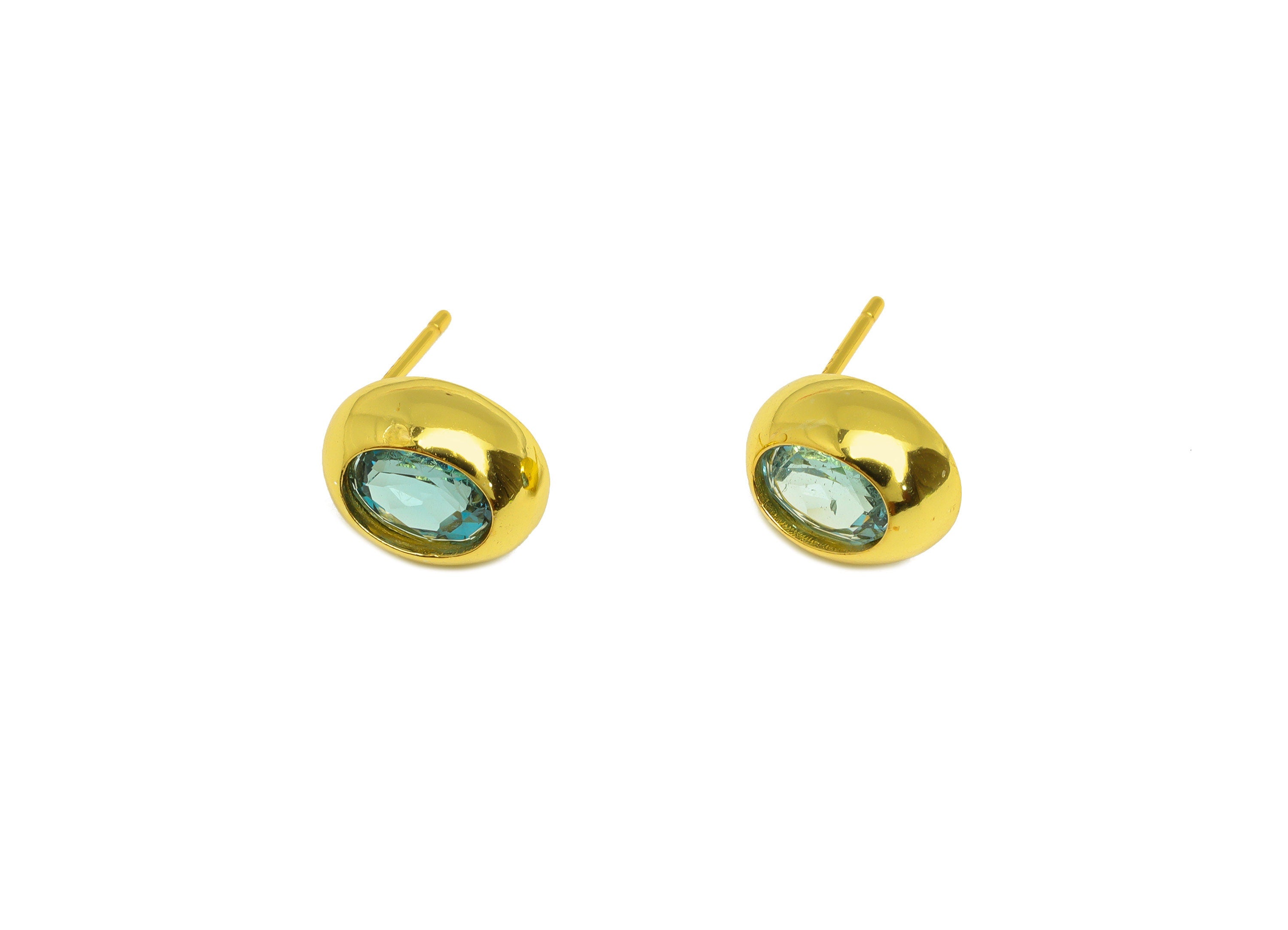 Topaz Oval Earring Stud - Topaz Oval Earring Post - 925 Silver Geometry Earring Post - 18K Real Gold Plating Silver - 10x8x0.8mm - RGP7195 - DOMEDBAZAAR