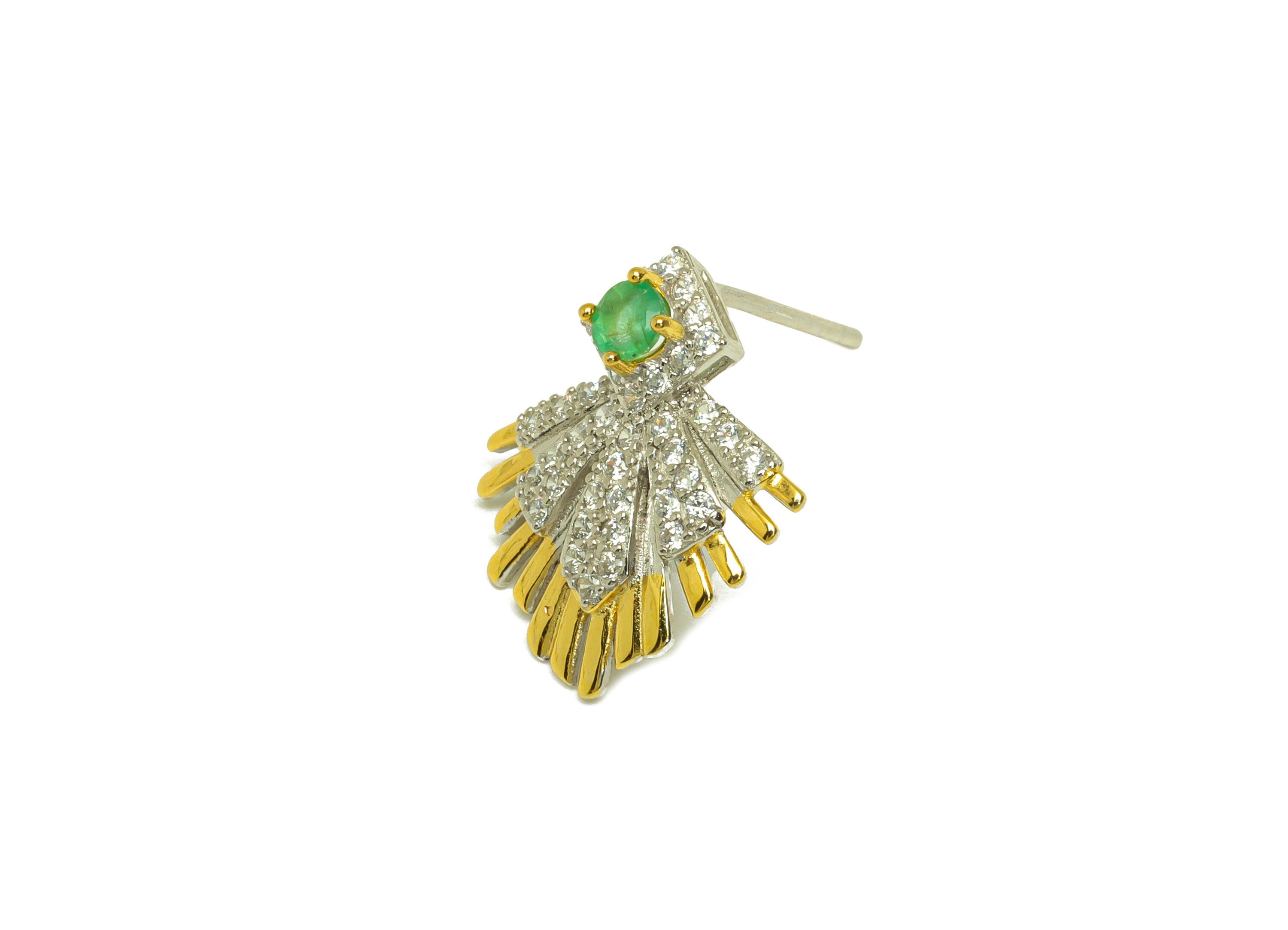 Emerald CZ Earring Stud - Cubic Zircon Earring Post - 925 Silver Geometry Earring Post - 18K Real Gold Plating Silver - 17x15x0.78mm-RGP7196 - DOMEDBAZAAR