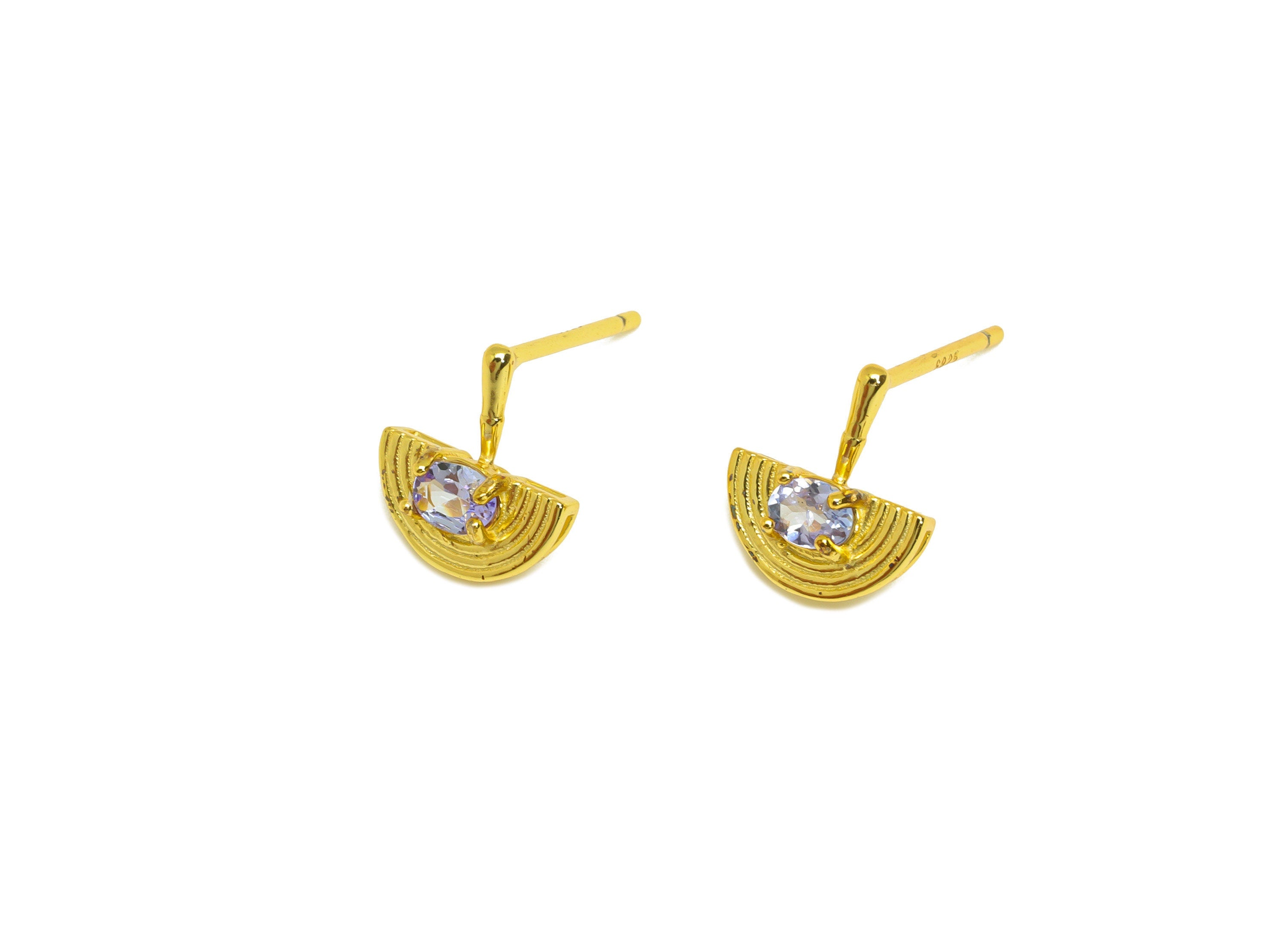 Tanzanite Earring Stud - Textured Domed Earring Post - 925 Silver Oval Earring Post - 18K Real Gold Plating Silver - 10x9x0.78mm - RGP7190 - DOMEDBAZAAR