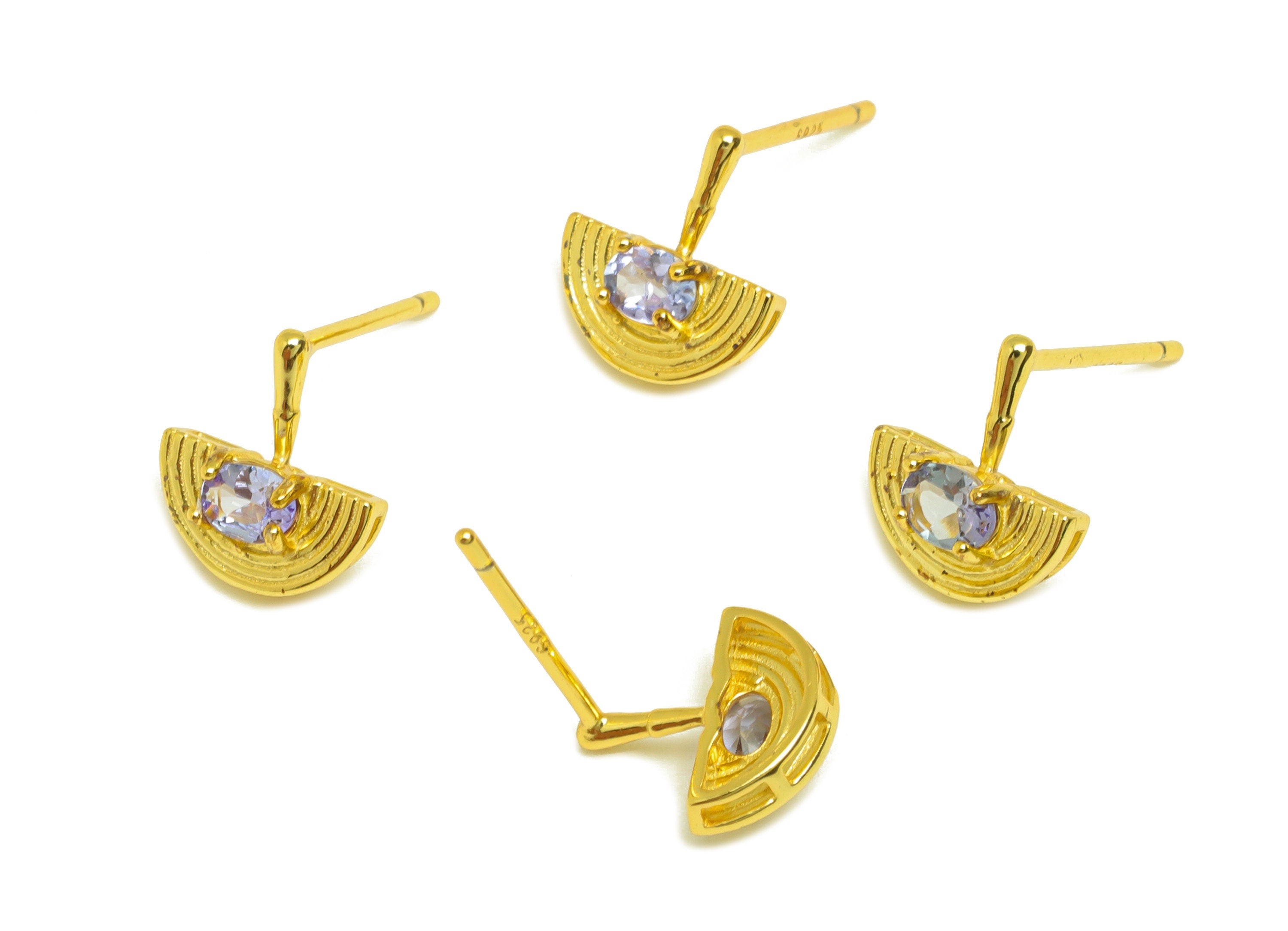 Tanzanite Earring Stud - Textured Domed Earring Post - 925 Silver Oval Earring Post - 18K Real Gold Plating Silver - 10x9x0.78mm - RGP7190 - DOMEDBAZAAR
