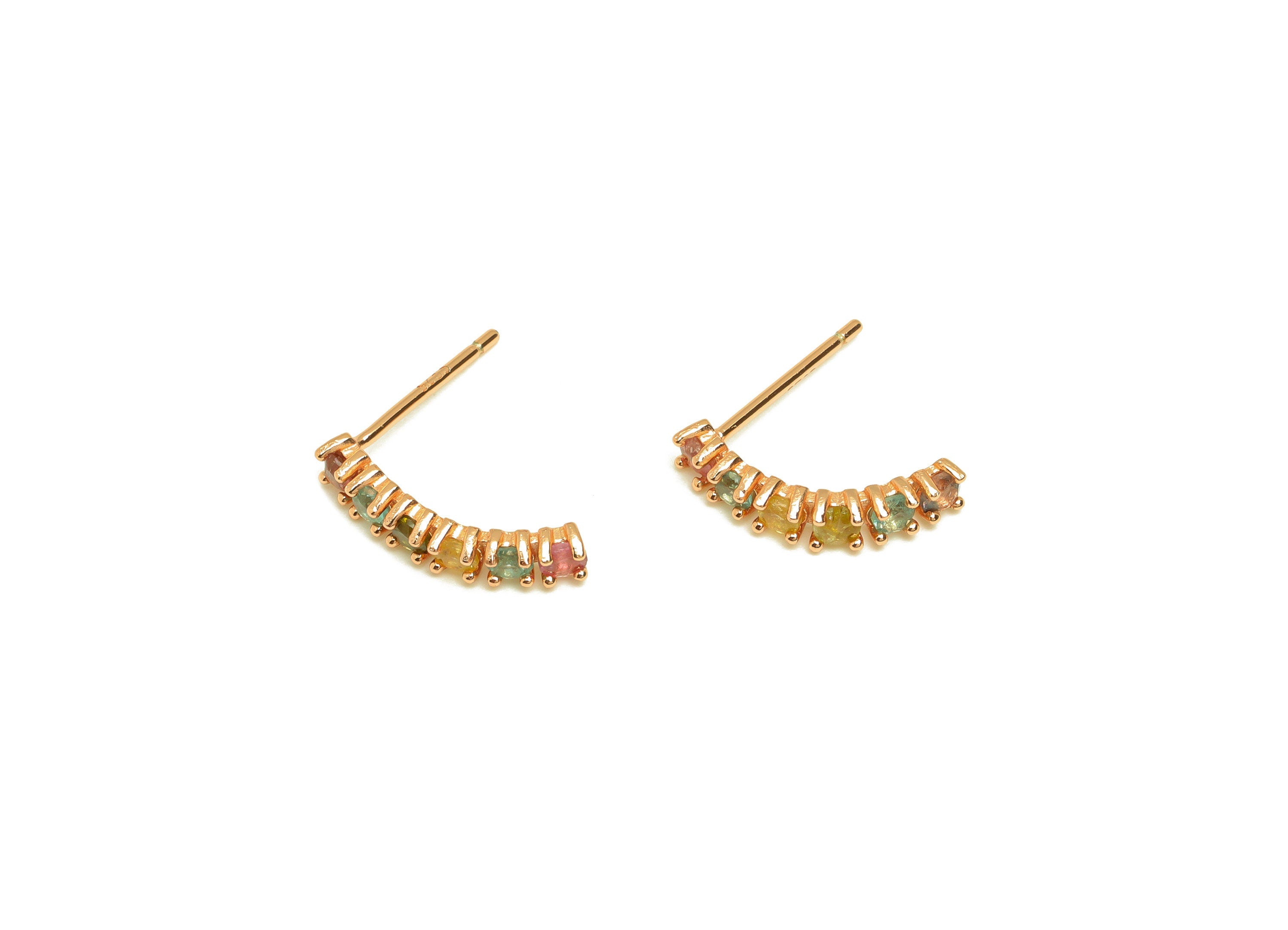 Tourmaline Earring Stud - Bent Bar Rainbow Earring Post - Silver Stick Earring Post - 18K Real Rose Gold Plating Silver - 15x3x1mm - RGP7188 - DOMEDBAZAAR