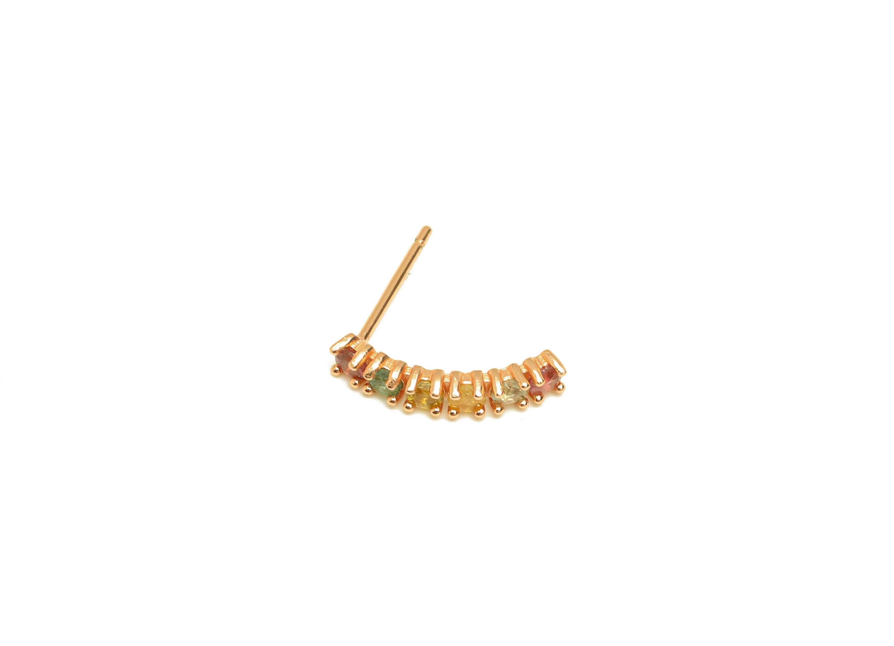 Tourmaline Earring Stud - Bent Bar Rainbow Earring Post - Silver Stick Earring Post - 18K Real Rose Gold Plating Silver - 15x3x1mm - RGP7188 - DOMEDBAZAAR