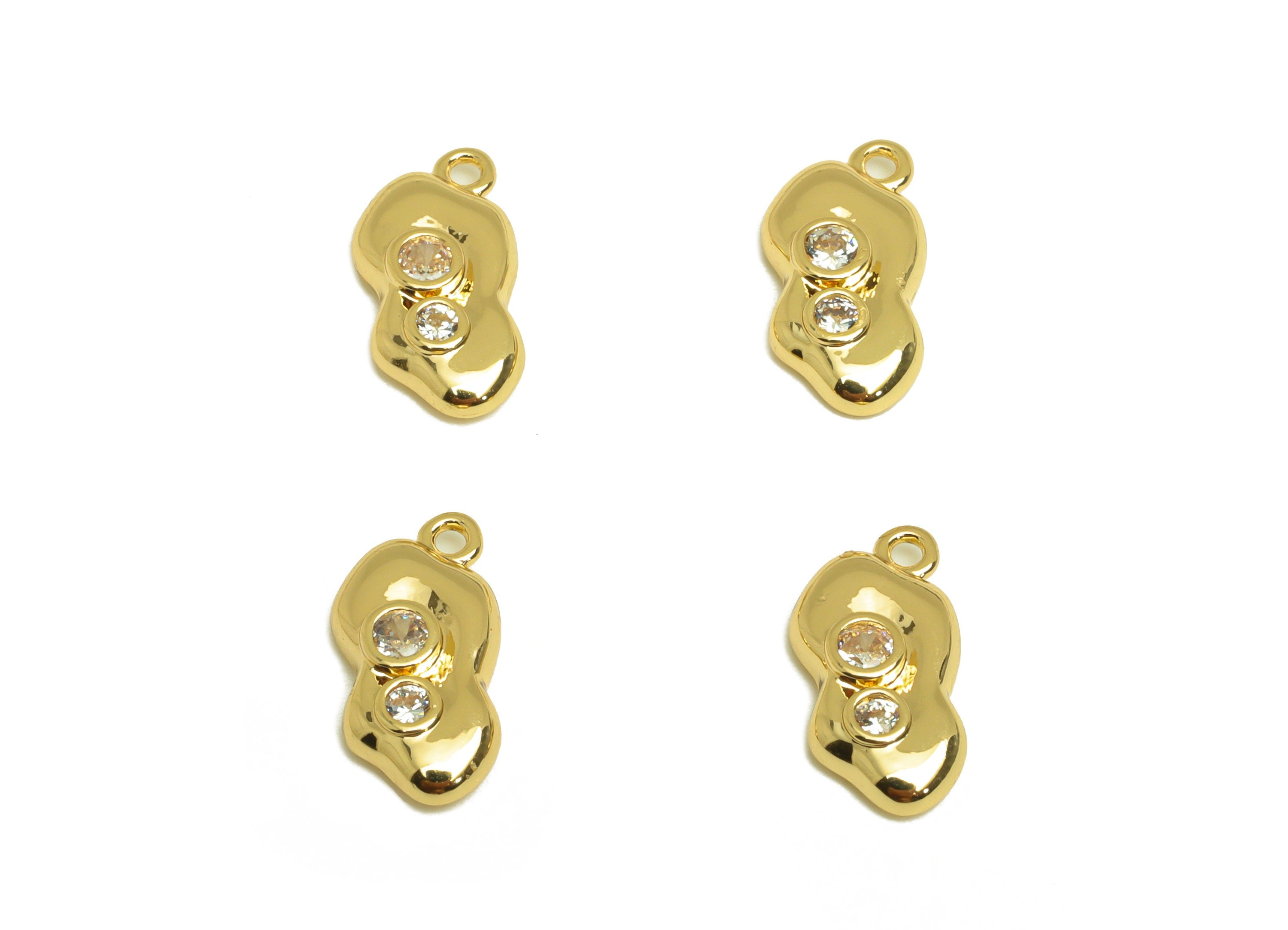 Brass CZ Earring Charm - Brass Cubic Zircon Earring Charm - Brass Irregular Earring Charm - 18K Real Gold Plating - 12.88x6.68x2mm - RGP6851 - DOMEDBAZAAR