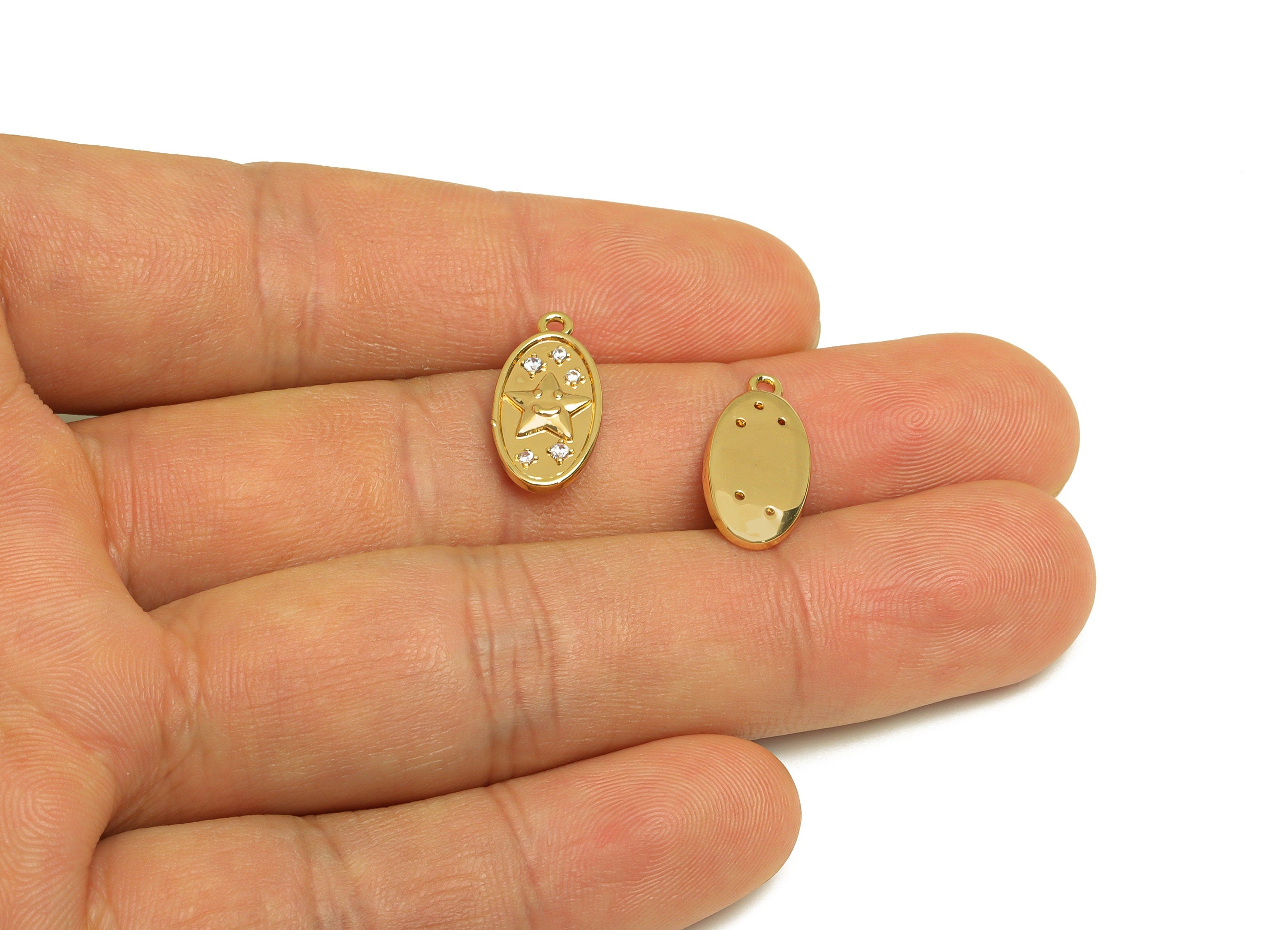 Brass Star Earring Charm - Brass Cubic Zircon Earring Charm - Brass Star Face Earring Charm - 18K Real Gold Plating - 17.42x8x2mm - RGP6895 - DOMEDBAZAAR
