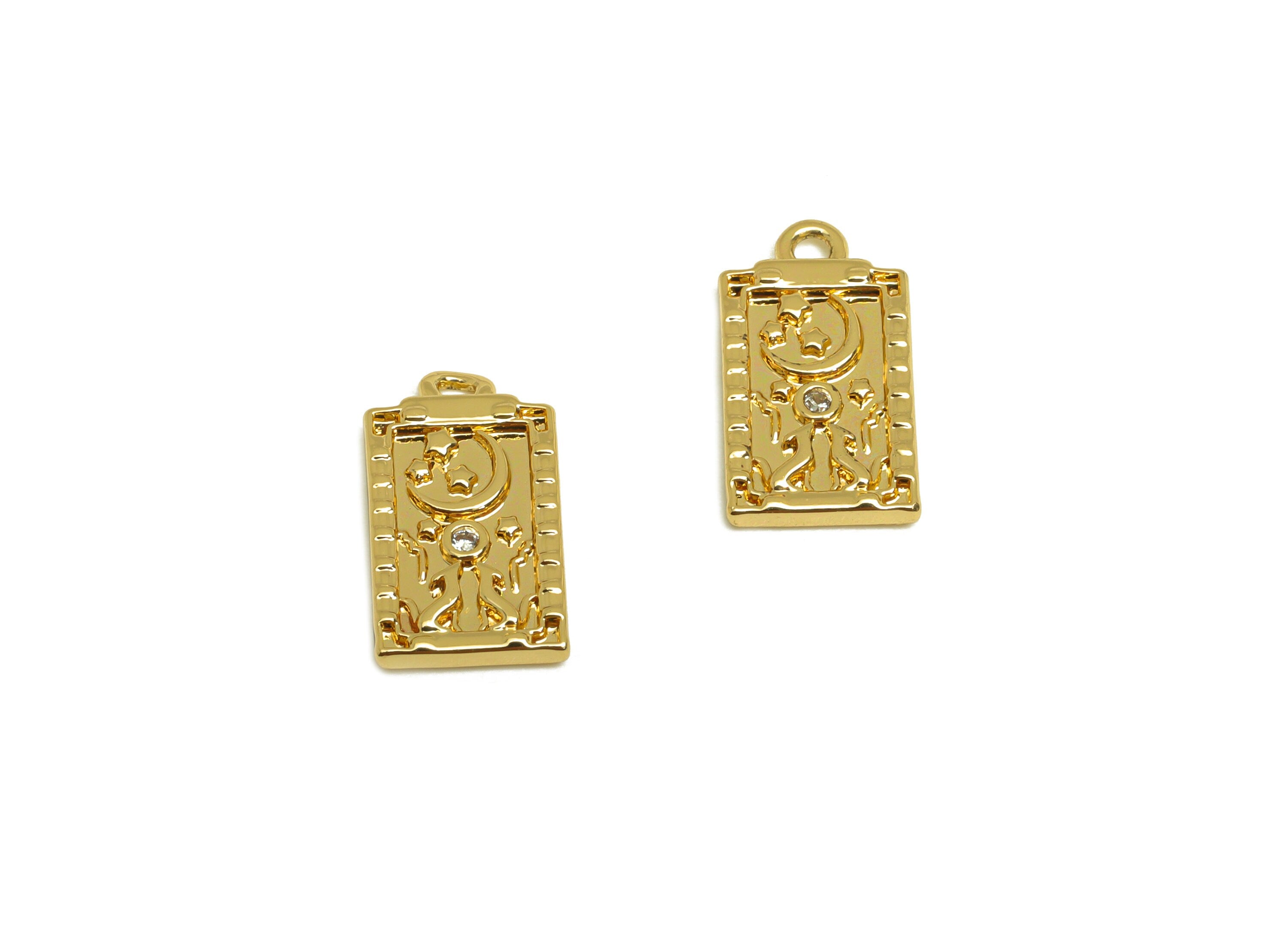 Brass Crescent Earring Charm - Brass Cubic Zircon Earring Charm - Brass Space Child Earring Charm - 18K Real Gold Plating - 13x7x1mm-RGP6879 - DOMEDBAZAAR