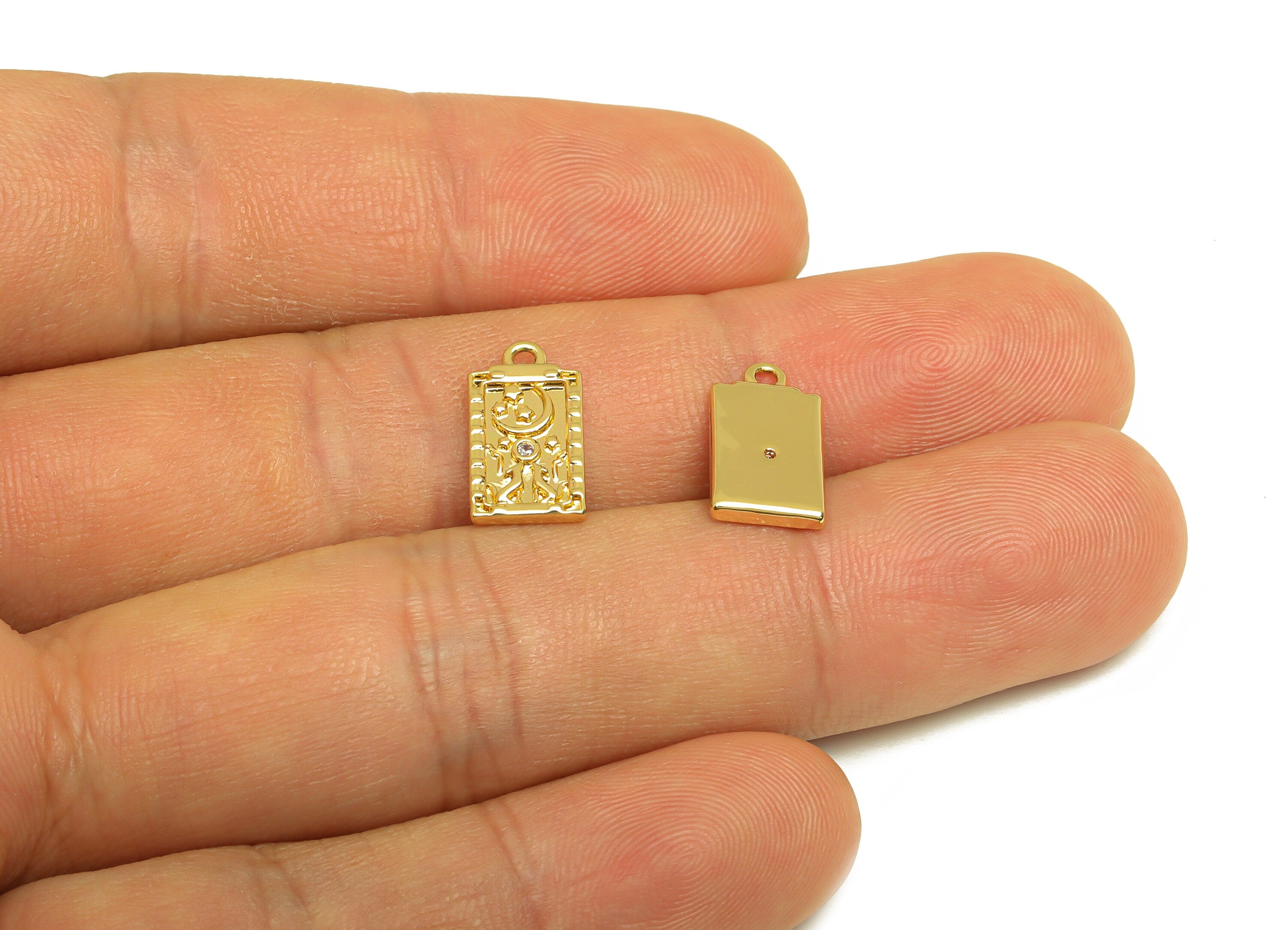 Brass Crescent Earring Charm - Brass Cubic Zircon Earring Charm - Brass Space Child Earring Charm - 18K Real Gold Plating - 13x7x1mm-RGP6879 - DOMEDBAZAAR