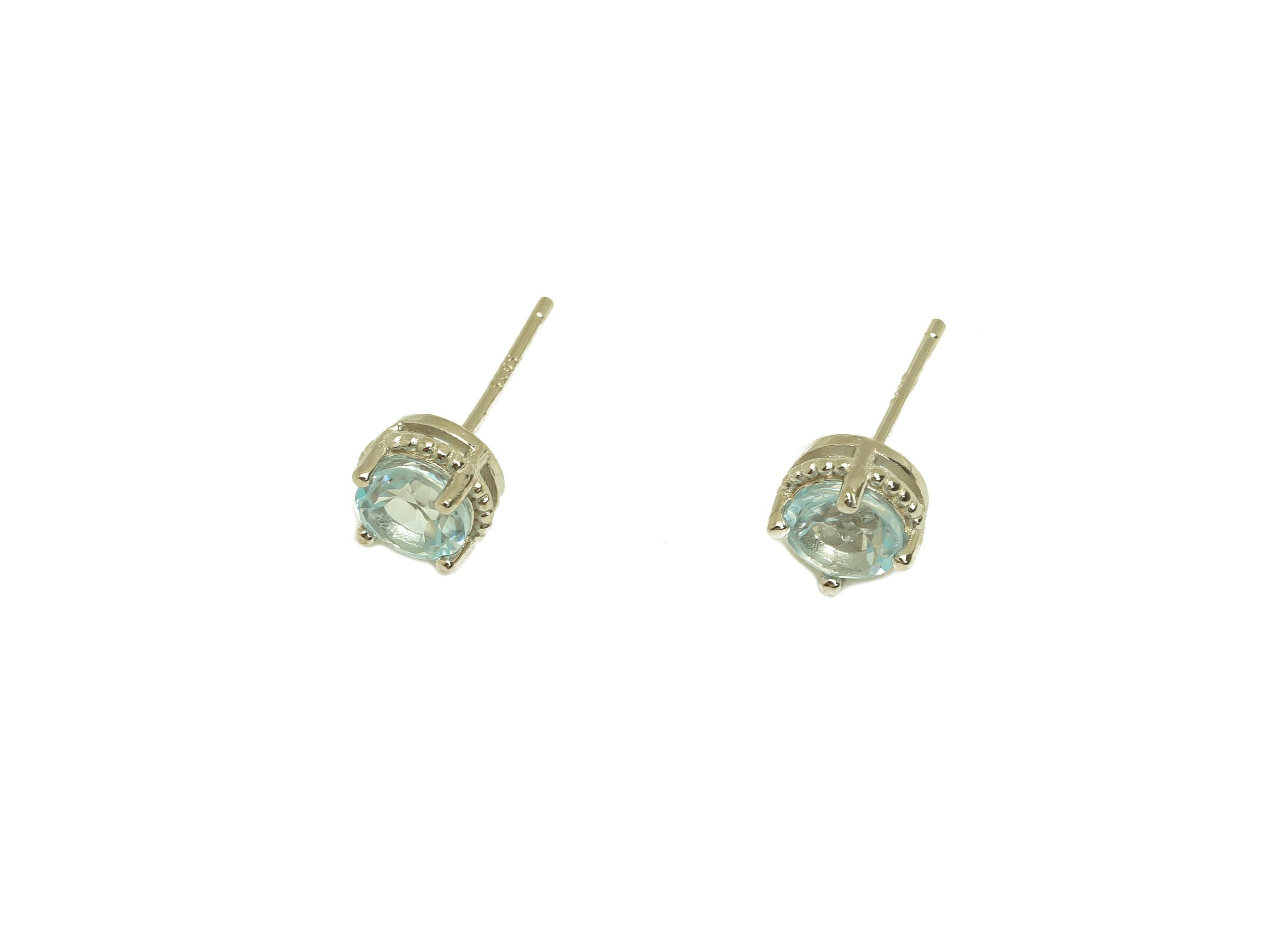 Topaz Earring Stud - Silver Round Crystal Blue Earring Post - Topaz Blue Earring Post - 925 Silver Round Earring Post - 6x6x0.75mm - RGP7227 - DOMEDBAZAAR