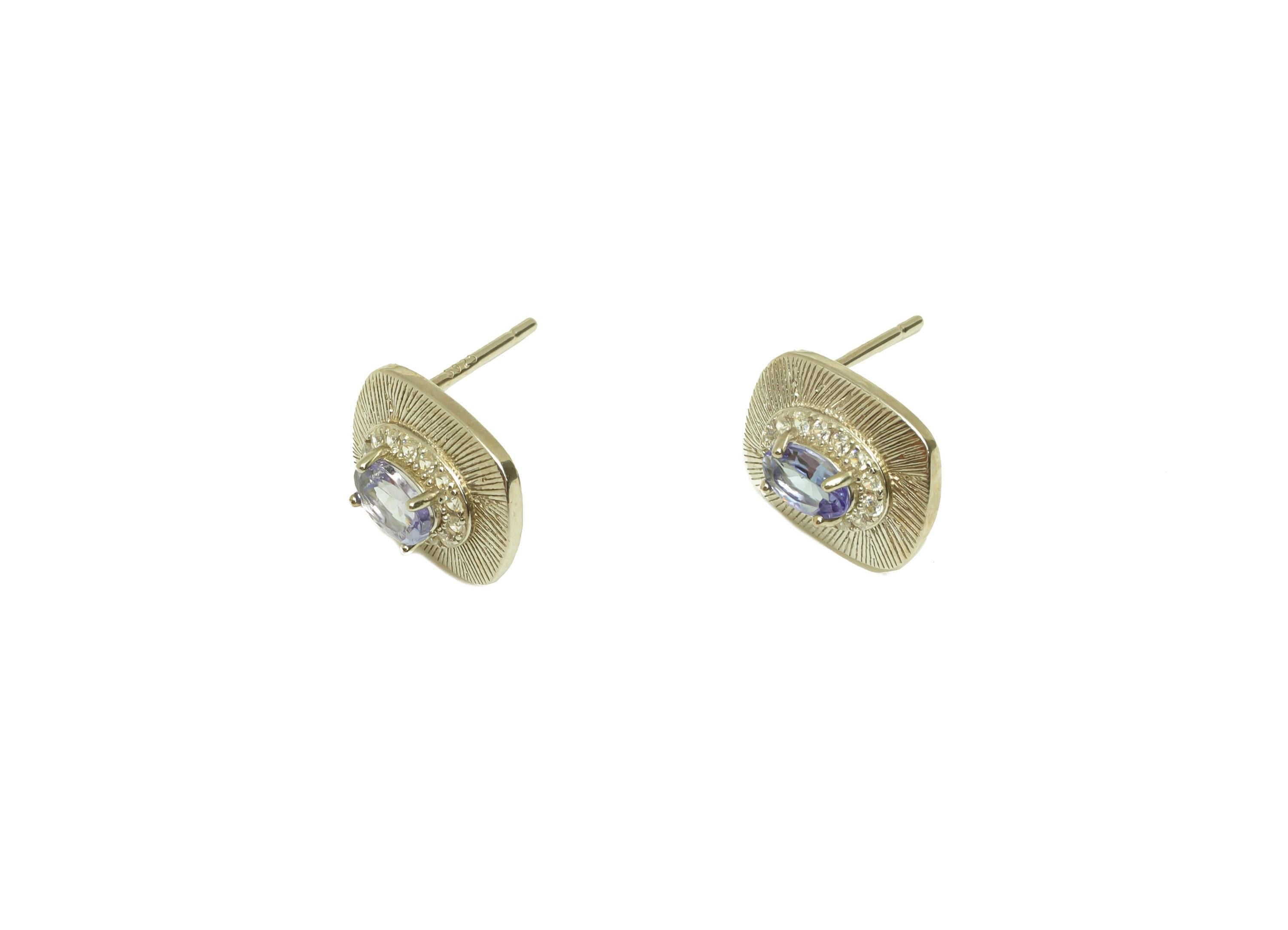 Tanzonite Earring Stud - Silver Cubic Zircon Earring Post - Rectangle Earring Post - 925 Silver Geometry Earring Post - 11x9x0.7mm - RGP7230 - DOMEDBAZAAR