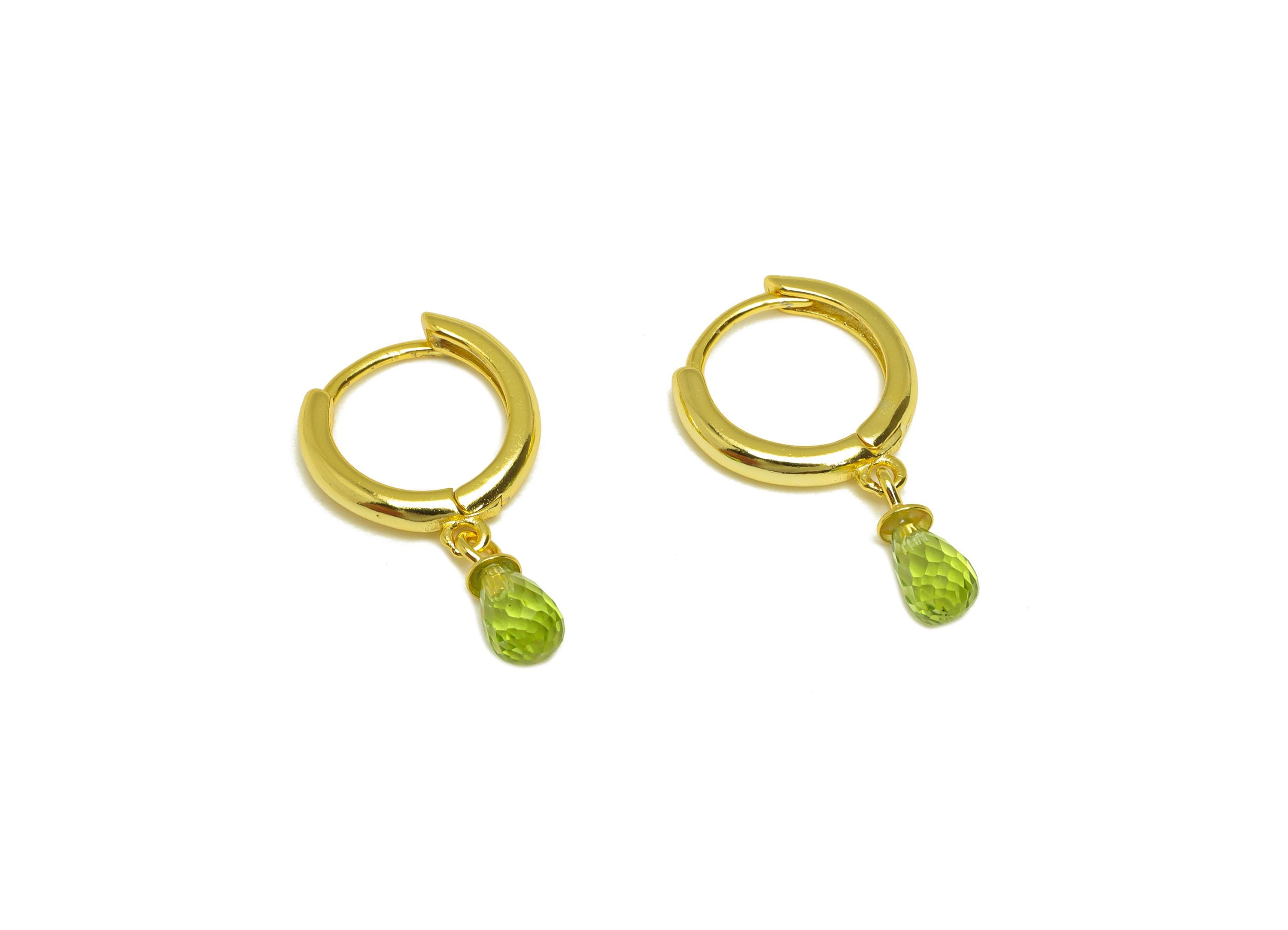 Peridot Drop Hoop Earring - Teardrop Hoop Huggie Earring - Silver Hoop Huggie Clasp - 18K Real Gold Plating Silver - 22x4x0.93mm - RGP7221 - DOMEDBAZAAR