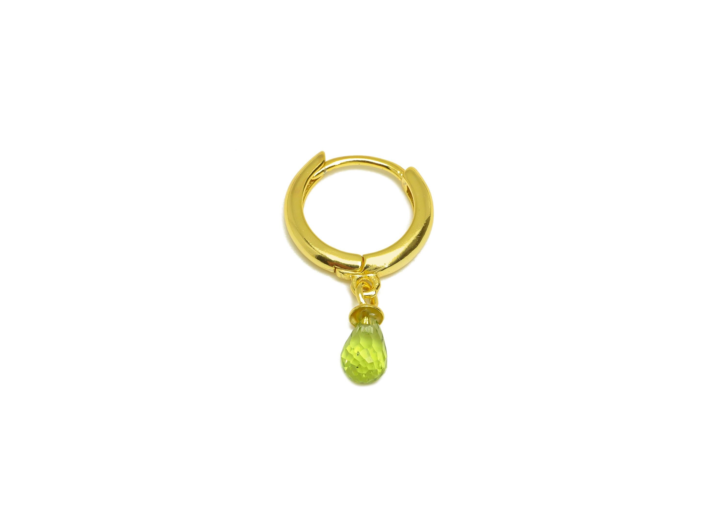 Peridot Drop Hoop Earring - Teardrop Hoop Huggie Earring - Silver Hoop Huggie Clasp - 18K Real Gold Plating Silver - 22x4x0.93mm - RGP7221 - DOMEDBAZAAR
