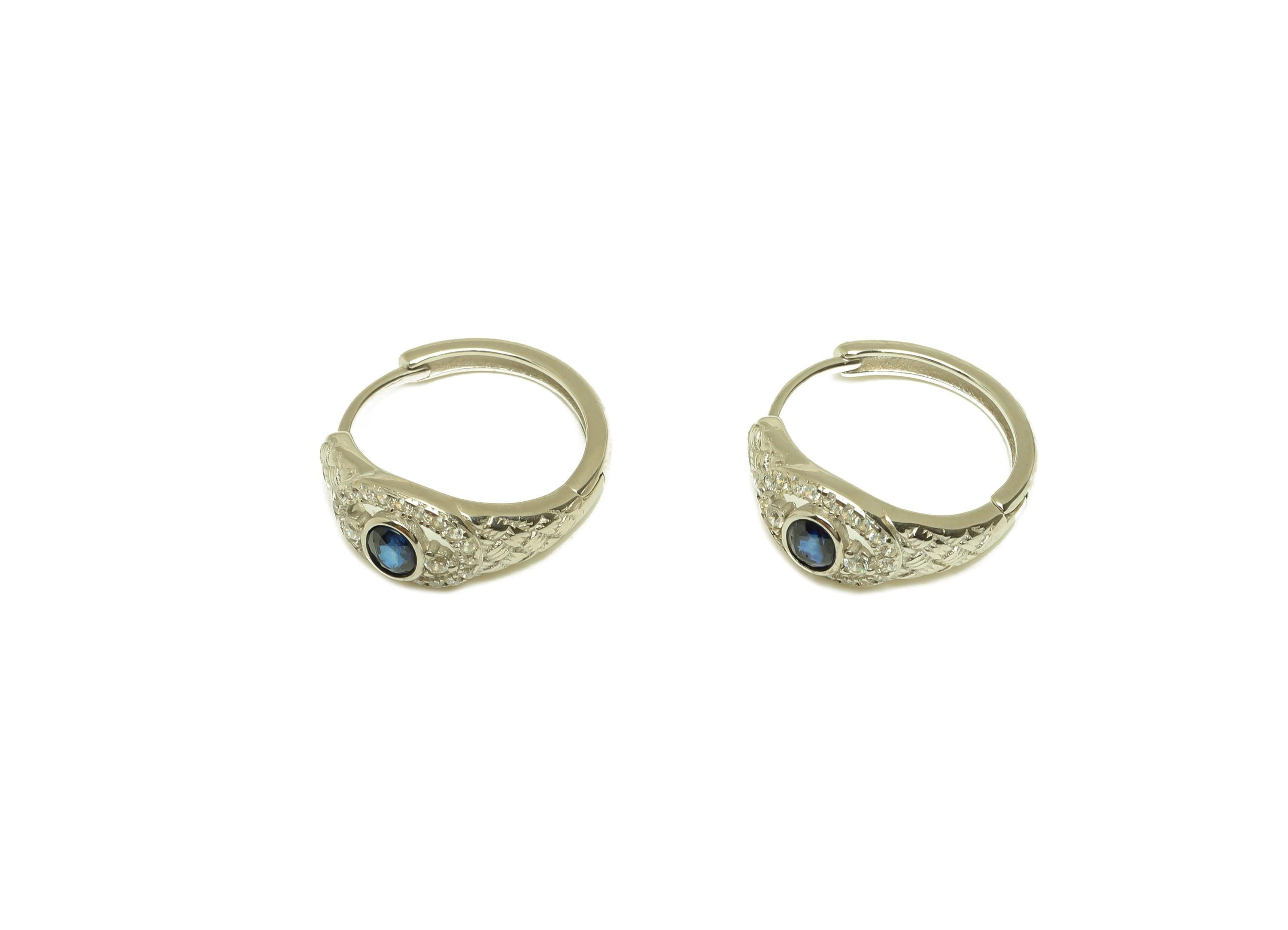 Sapphire Oval Hoop Earring - Blue Cubic Zircon Ring Huggie Earring - Hoop Huggie Clasp - 18K Real Gold Plating Silver - 15x7x1mm - RGP7232 - DOMEDBAZAAR
