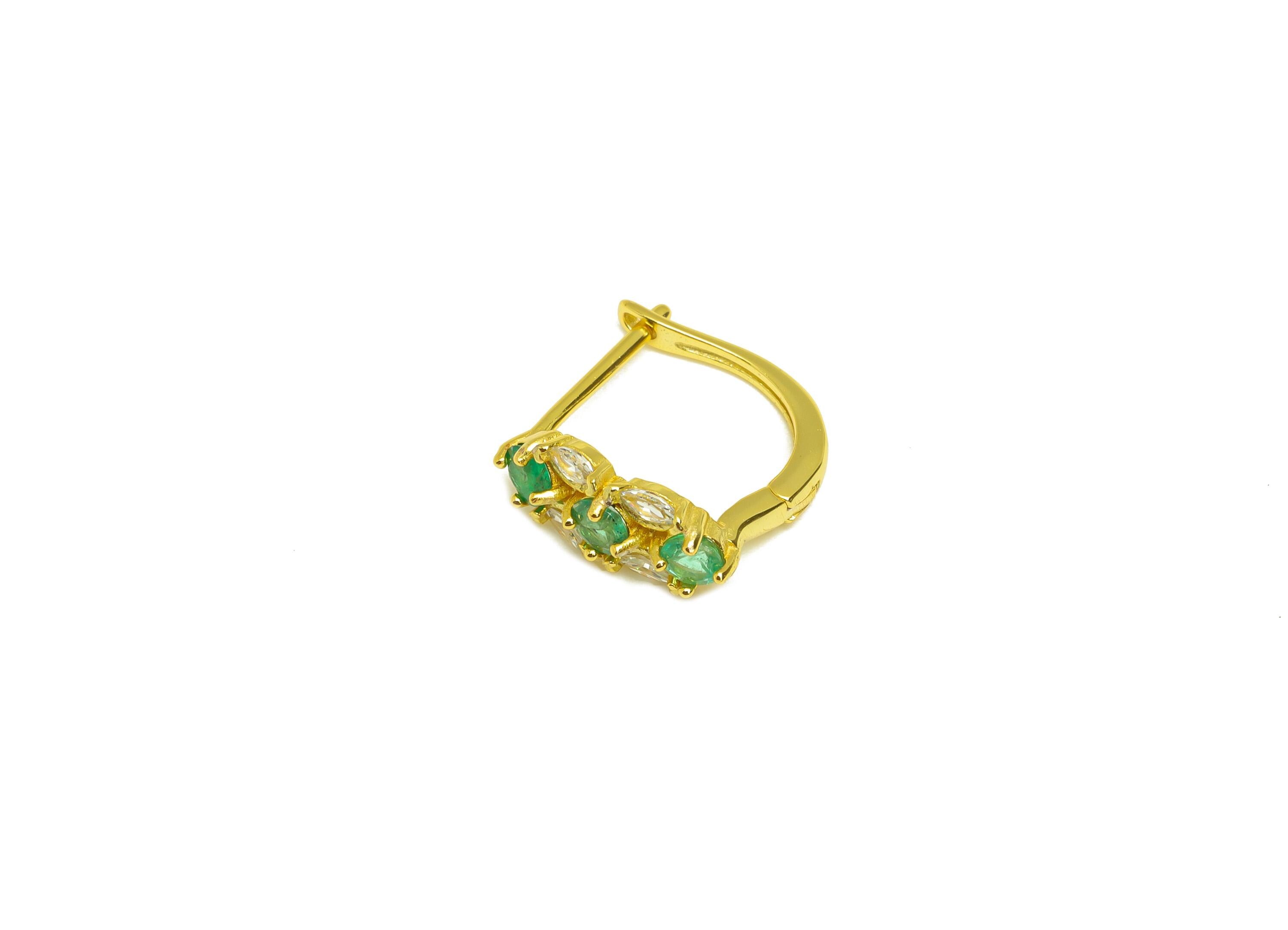Emerald Marquise Hoop Earirng - English Lock Hoop Earring - Cubic Zricon Hoop Earring - 18K Real Gold Plating Silver - 12x5x0.77mm - RGP7221 - DOMEDBAZAAR