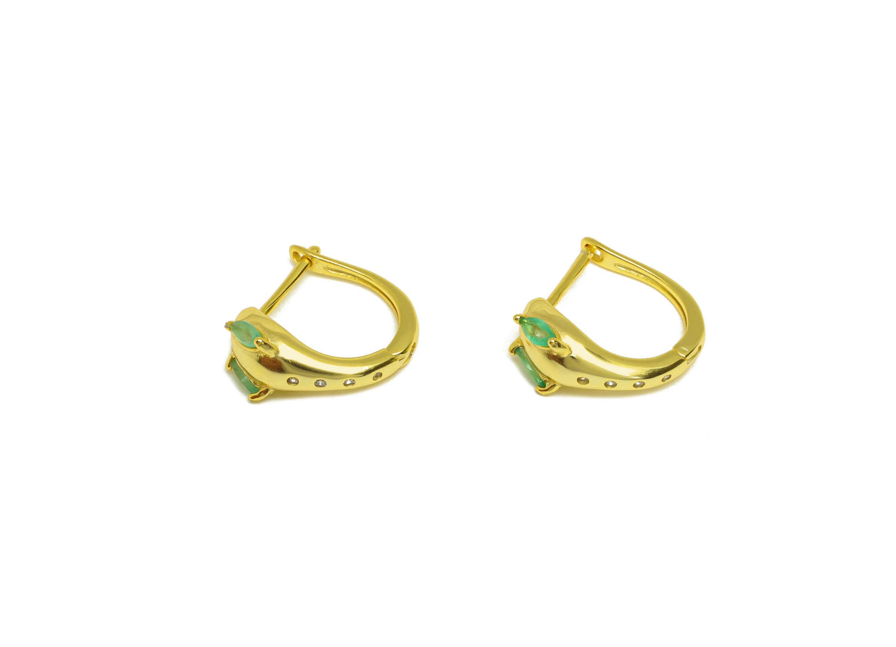 Emerald Marquise Hoop Earirng - English Lock Earring - Rectangle Cubic Zricon Hoop Earring - 18K Real Gold Plating Silver - 13x6x1mm-RGP7223 - DOMEDBAZAAR