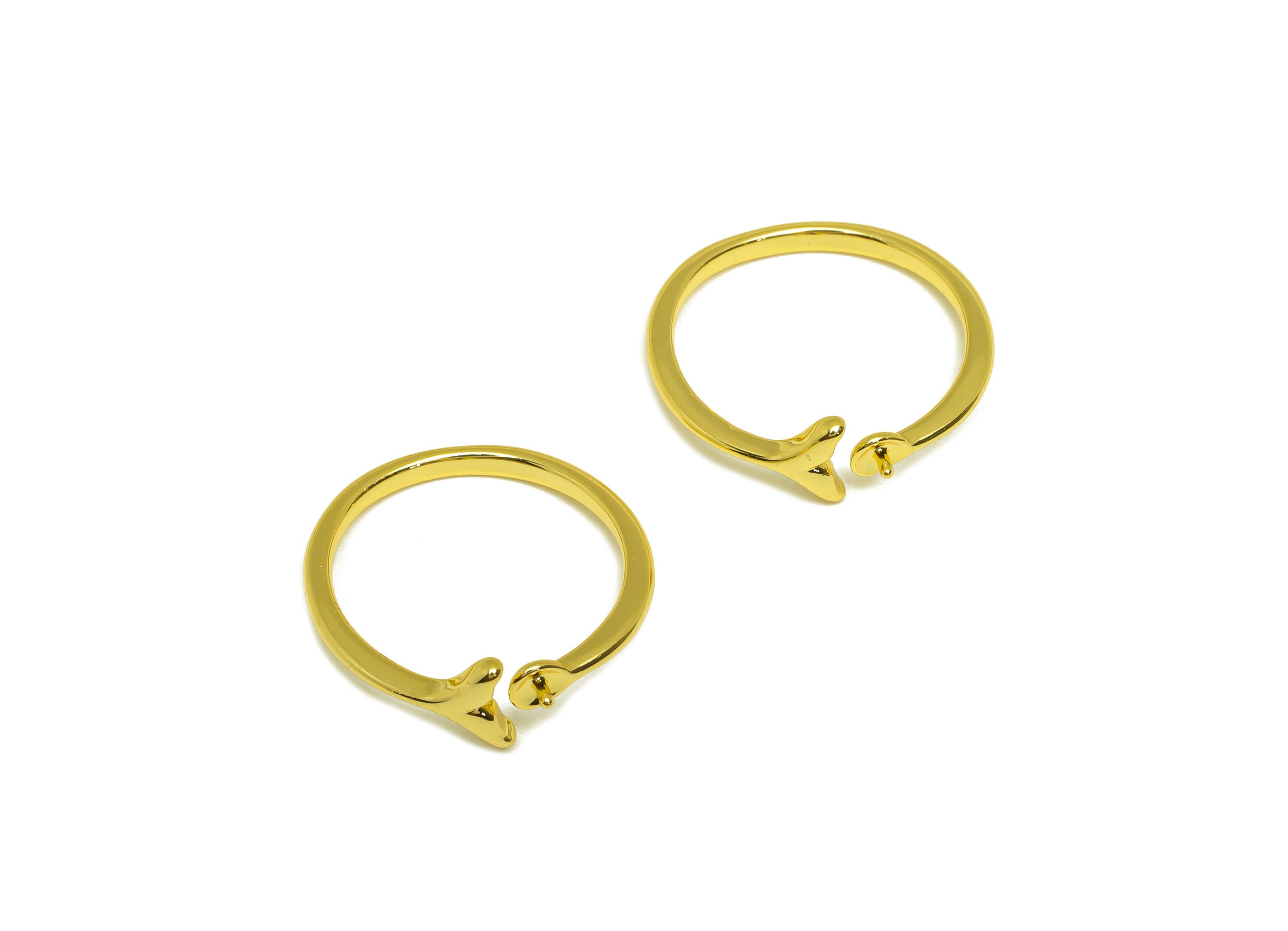 Brass Adjustable Ring - Brass Whale Tail Ring Settings - Brass Rings For Pearl - Pearl Setting - 18K Real Gold Plating - 20x6x1mm - RGP6976 - DOMEDBAZAAR
