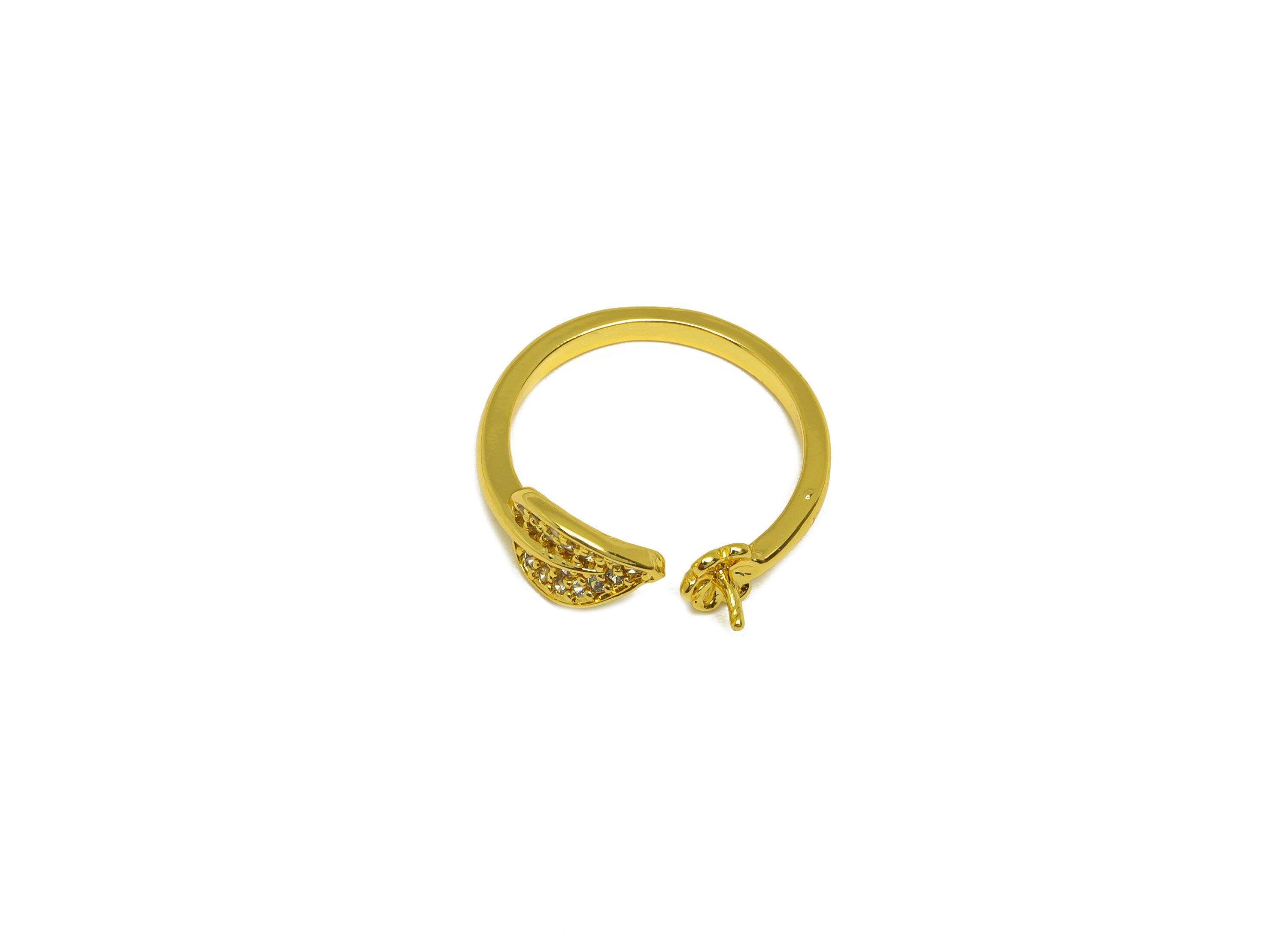 Brass Adjustable Ring - Brass Bent Leaf Ring Settings - Brass Rings For Pearl - Zircon Open Ring - 18K Real Gold Plating - 21x7x1mm -RGP6987 - DOMEDBAZAAR
