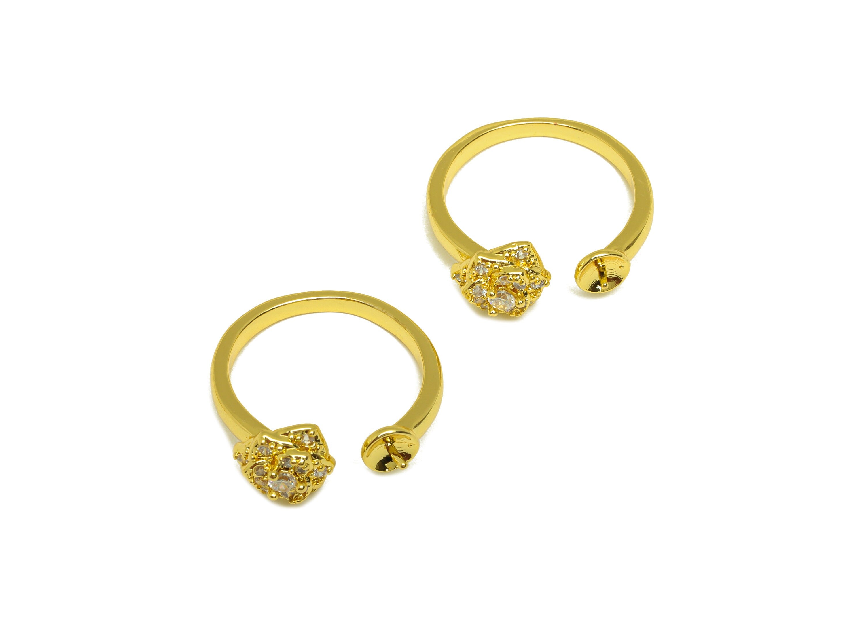 Brass Adjustable Ring - Brass Flower Ring Settings - Zircon Rings For Pearl - Rose Open Ring - 18K Real Gold Plating - 24x8x2.26mm - RGP6990 - DOMEDBAZAAR