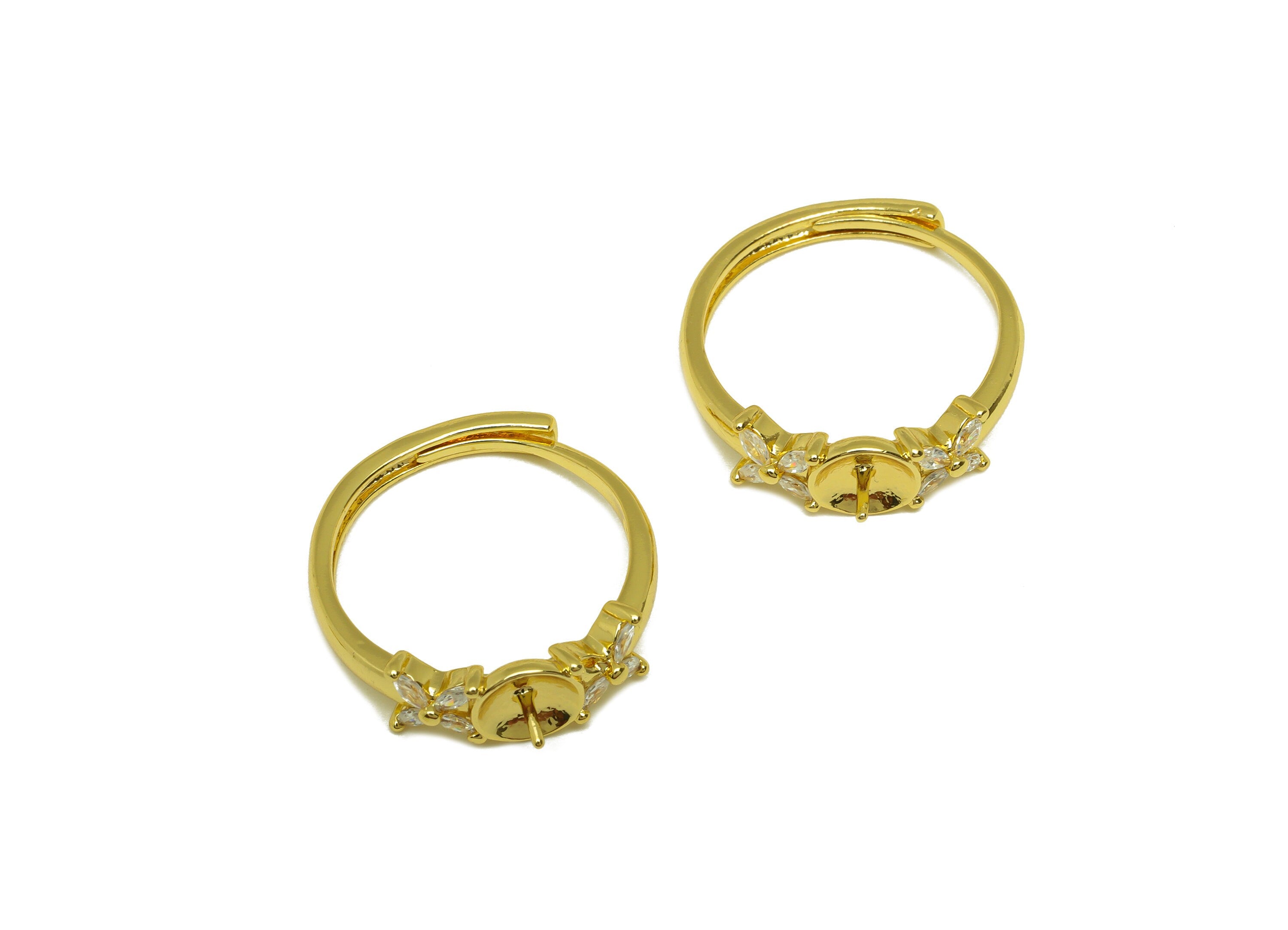 Brass CZ Ring - Brass Marquise Ring - Brass Rings For Pearl - Cubic Zircon Adjustable Ring - 18K Real Gold Plating -25.85x6.84x2mm - RGP6991 - DOMEDBAZAAR