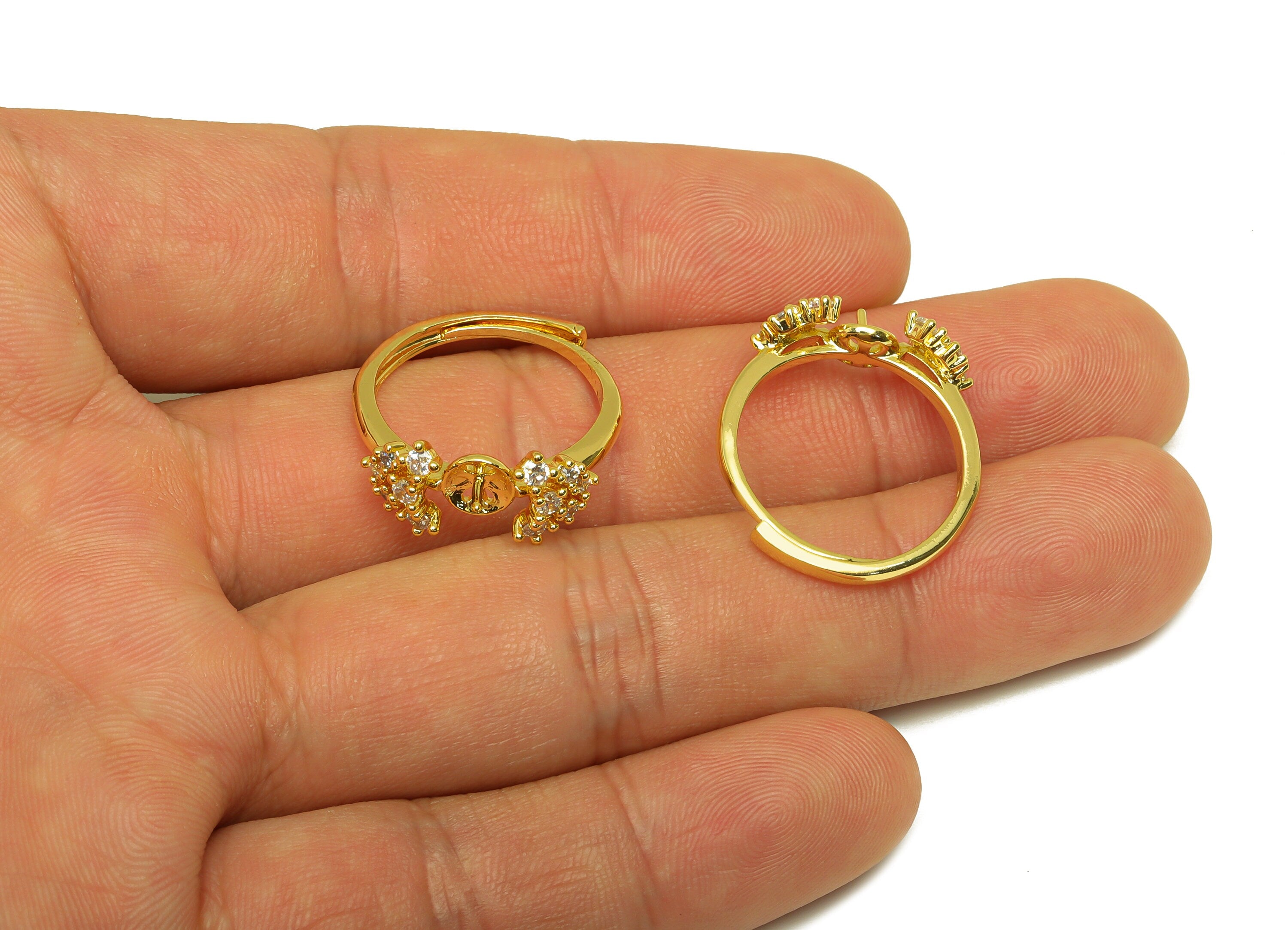 Brass CZ Ring - Brass Triangle Ring - Brass Rings For Pearl - Cubic Zircon Adjustable Ring - 18K Real Gold Plating - 24.38x8x2mm - RGP6983 - DOMEDBAZAAR