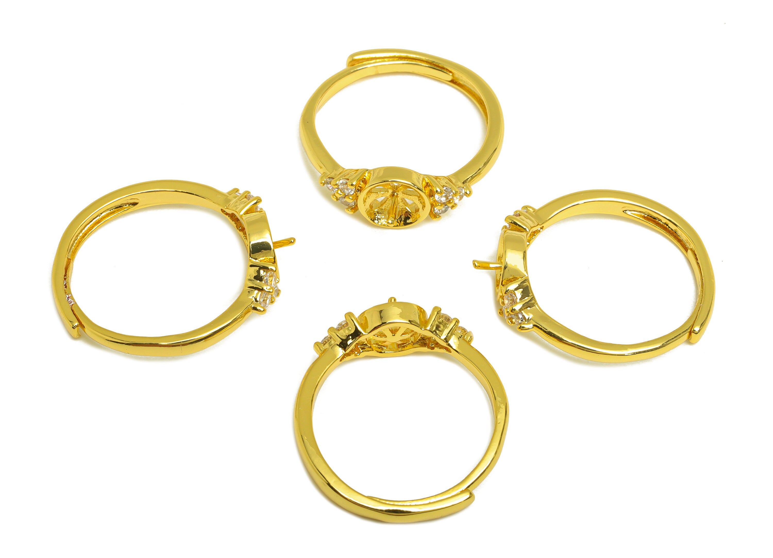 Brass CZ Ring - Brass Mini Triangle Ring - Brass Rings For Pearl - Cubic Zircon Adjustable Ring - 18K Real Gold Plating - 24x7x2mm - RGP7004 - DOMEDBAZAAR