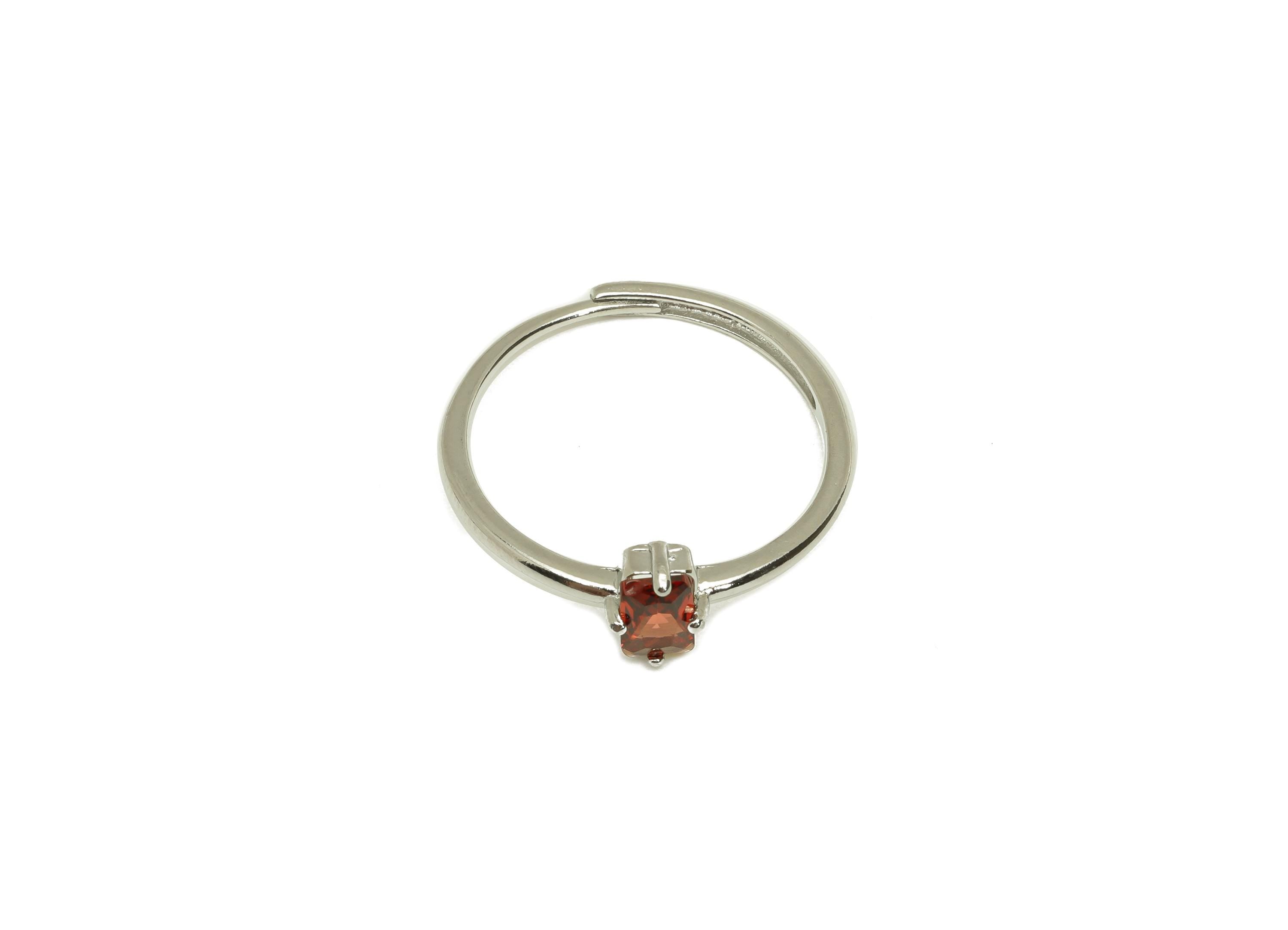 Brass Adjustable Ring - Brass Flower Garent Ring - Brass Adjustable Ring - Rectangle Ring - Silver Tone Plating - 22.84x20x1.59mm - RGP7234A - DOMEDBAZAAR