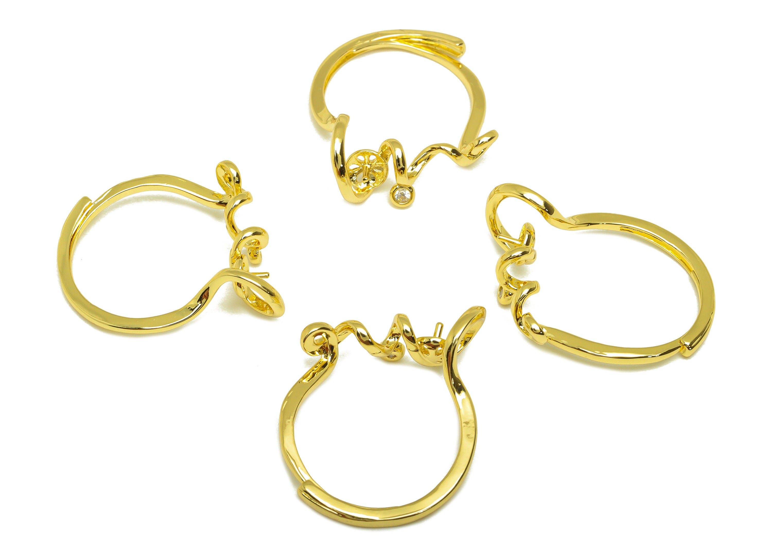 Brass CZ Ring - Brass Spiral Wire Ring - Brass Rings For Pearl - Cubic Zircon Adjustable Ring - 18K Real Gold Plating - 28x9x1.8mm - RGP6996 - DOMEDBAZAAR