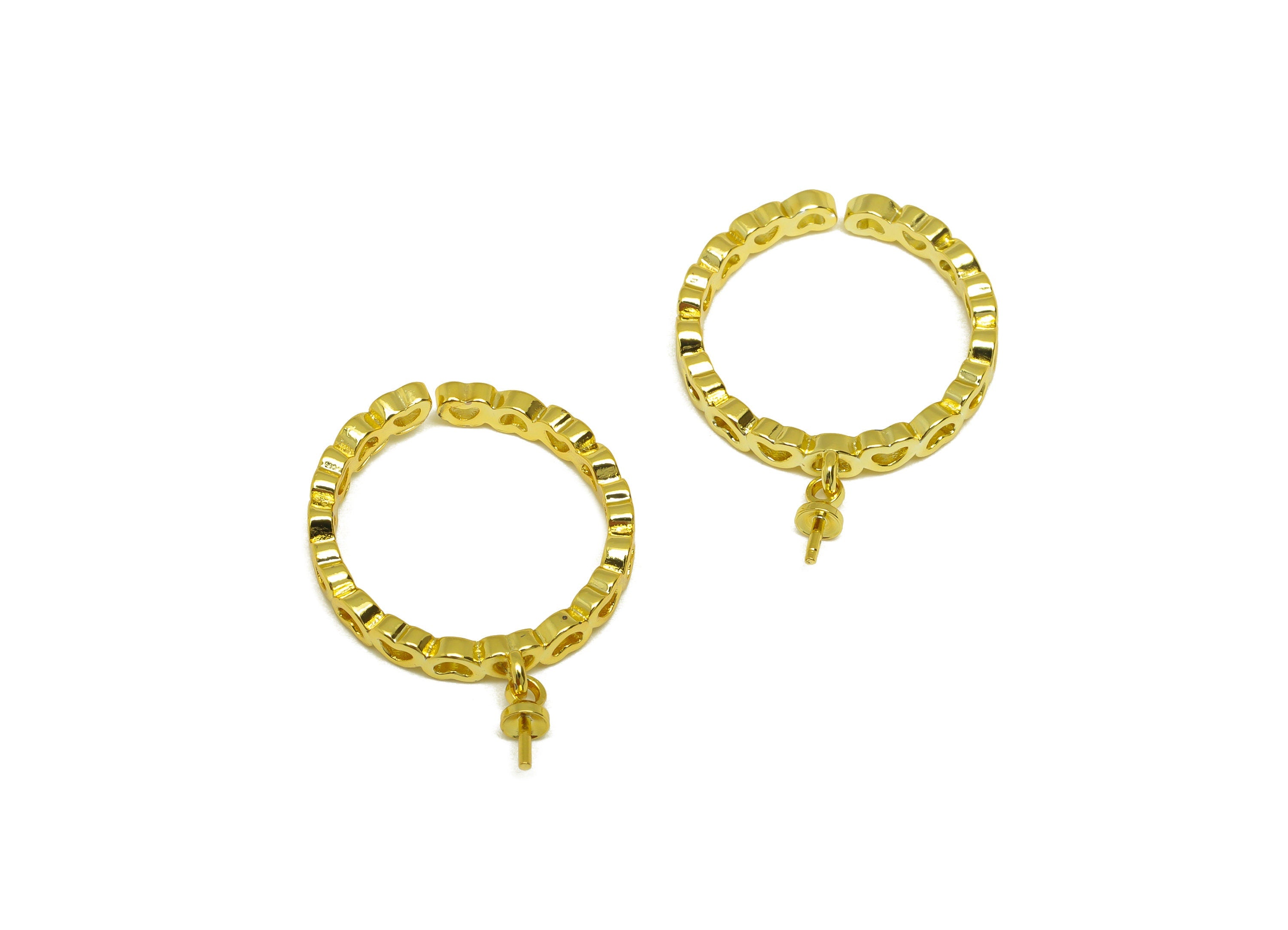 Brass Open Ring - Brass Heart Open Ring - Brass Dangle Rings For Pearl - Adjustable Ring - 18K Real Gold Plating - 22.32x3.25x2mm - RGP7024 - DOMEDBAZAAR