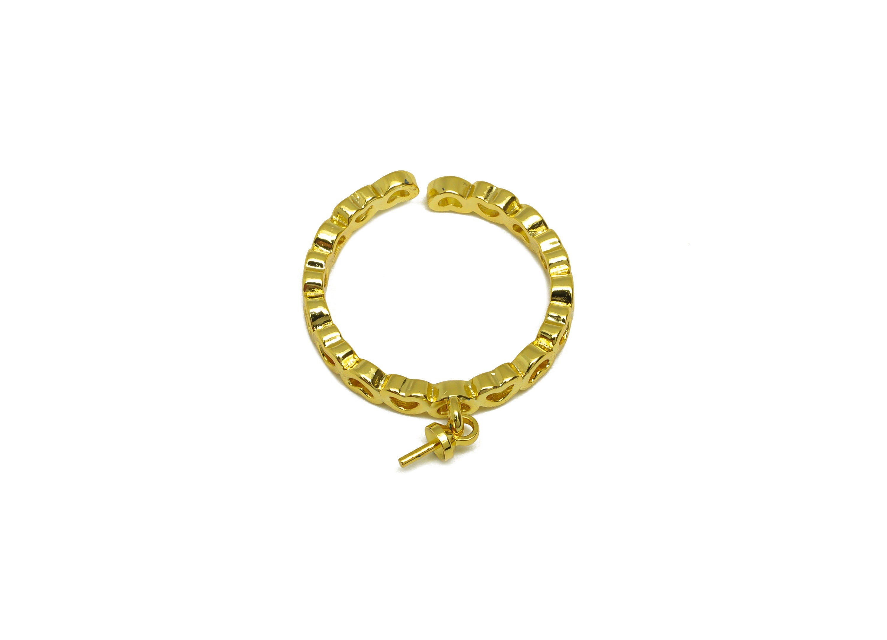Brass Open Ring - Brass Heart Open Ring - Brass Dangle Rings For Pearl - Adjustable Ring - 18K Real Gold Plating - 22.32x3.25x2mm - RGP7024 - DOMEDBAZAAR