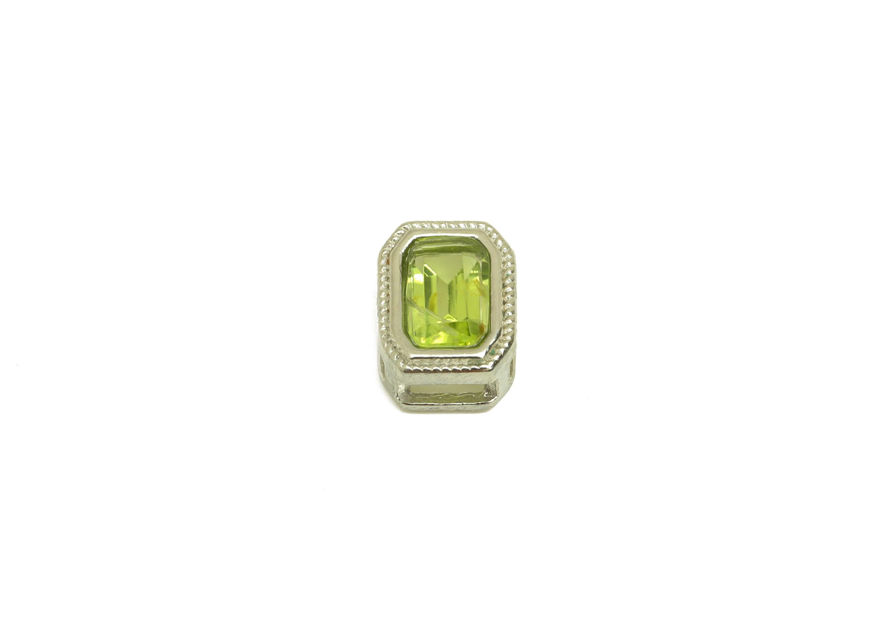 Brass Rectangle Bead - Brass Citrine Earring Charm - Brass Citrine Bead Bracelet Charm - Silver Tone Plating - 9.14x6.99x4.94mm - RGP7235A - DOMEDBAZAAR
