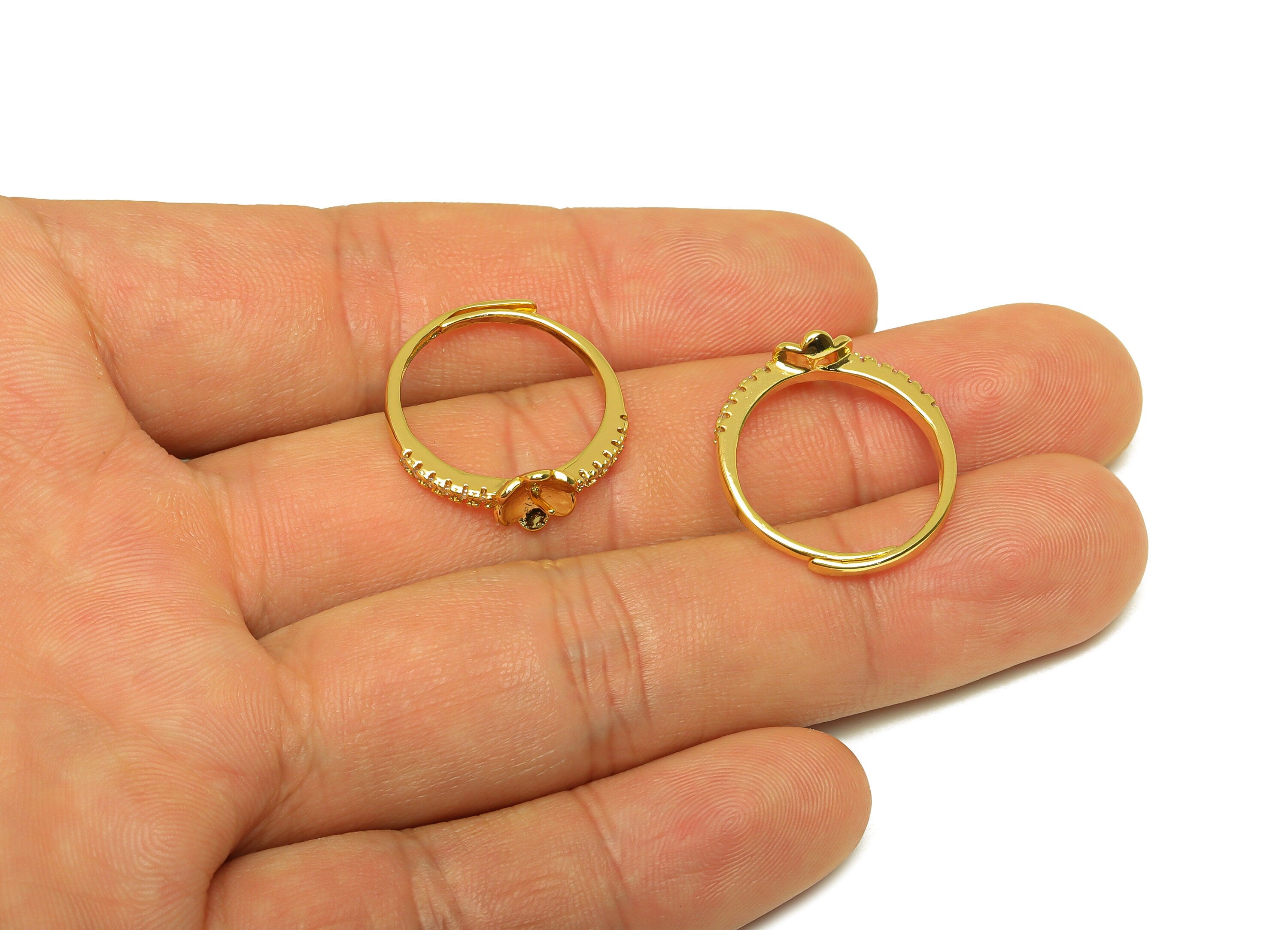 Brass Flower Ring - Brass Flower Ring - Brass Rings For Pearl - Zircon Adjustable Ring - 18K Real Gold Plating -22.45x7.4x1.85mm - RGP7017 - DOMEDBAZAAR