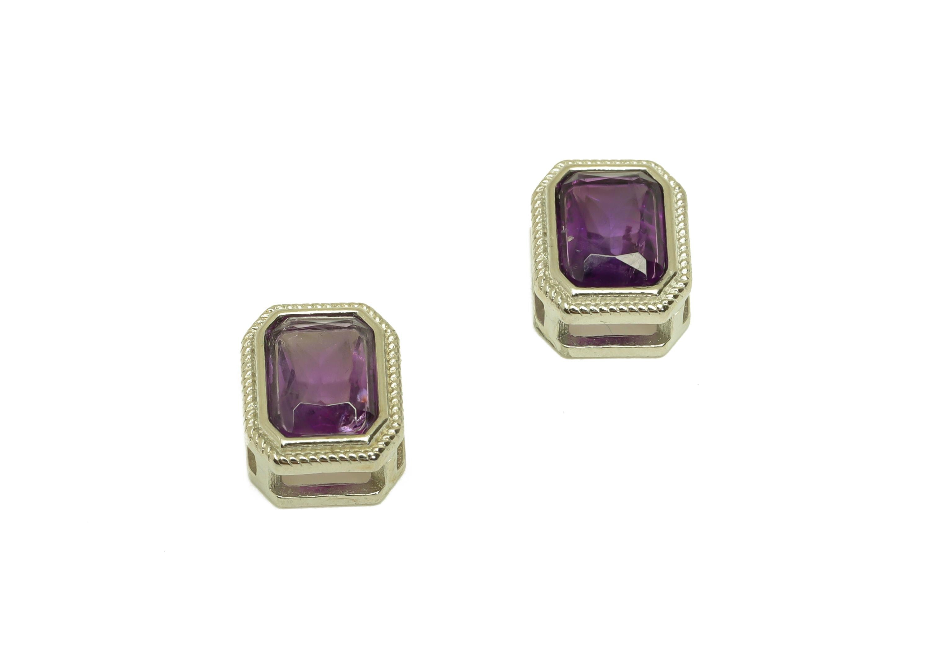Brass Rectangle Bead - Brass Amethyst Earring Charm - Brass Amethyst Bead Bracelet Charm - Silver Tone Plating - 9.14x6.99x4.94mm - RGP7235B - DOMEDBAZAAR