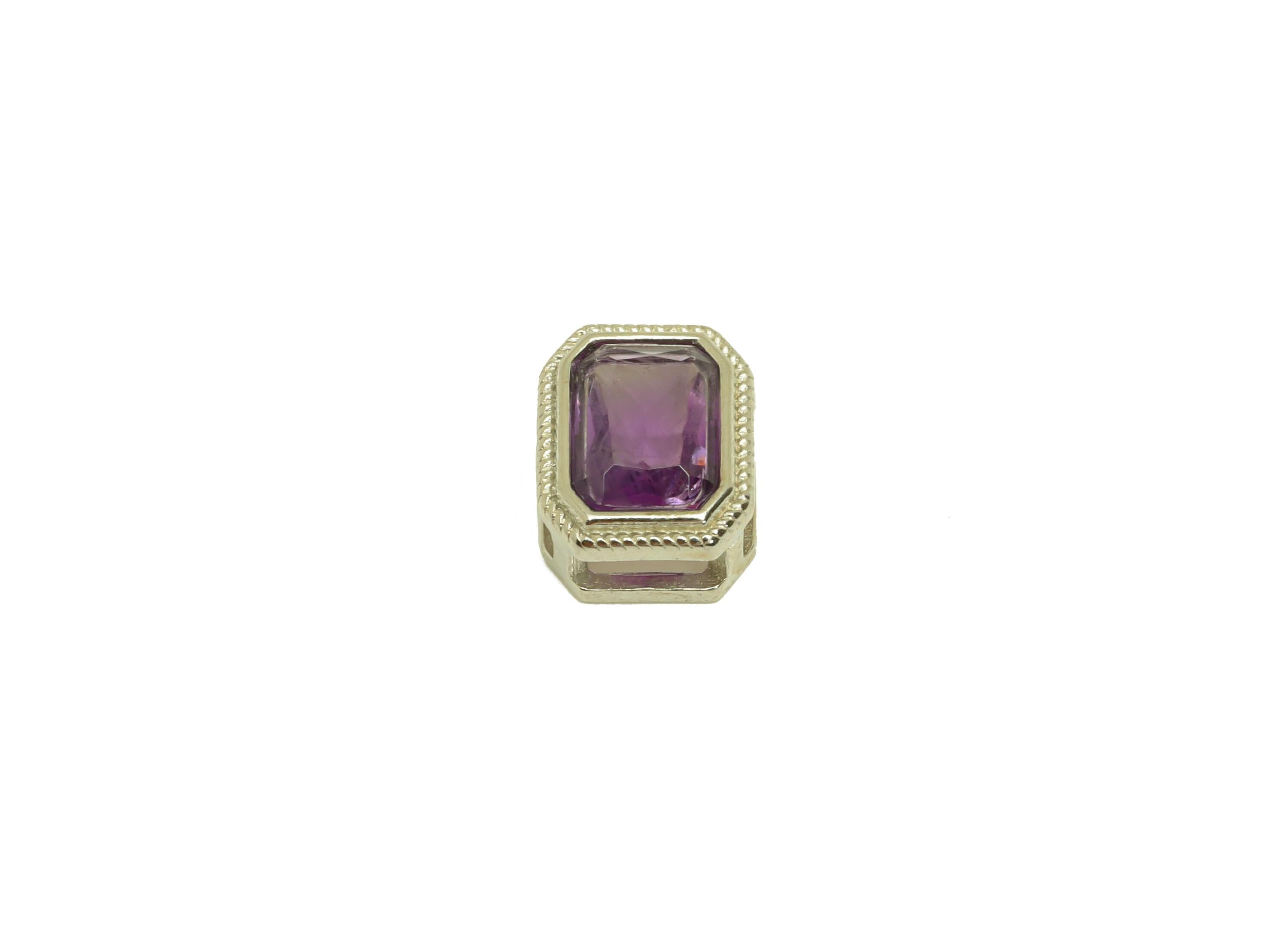 Brass Rectangle Bead - Brass Amethyst Earring Charm - Brass Amethyst Bead Bracelet Charm - Silver Tone Plating - 9.14x6.99x4.94mm - RGP7235B - DOMEDBAZAAR