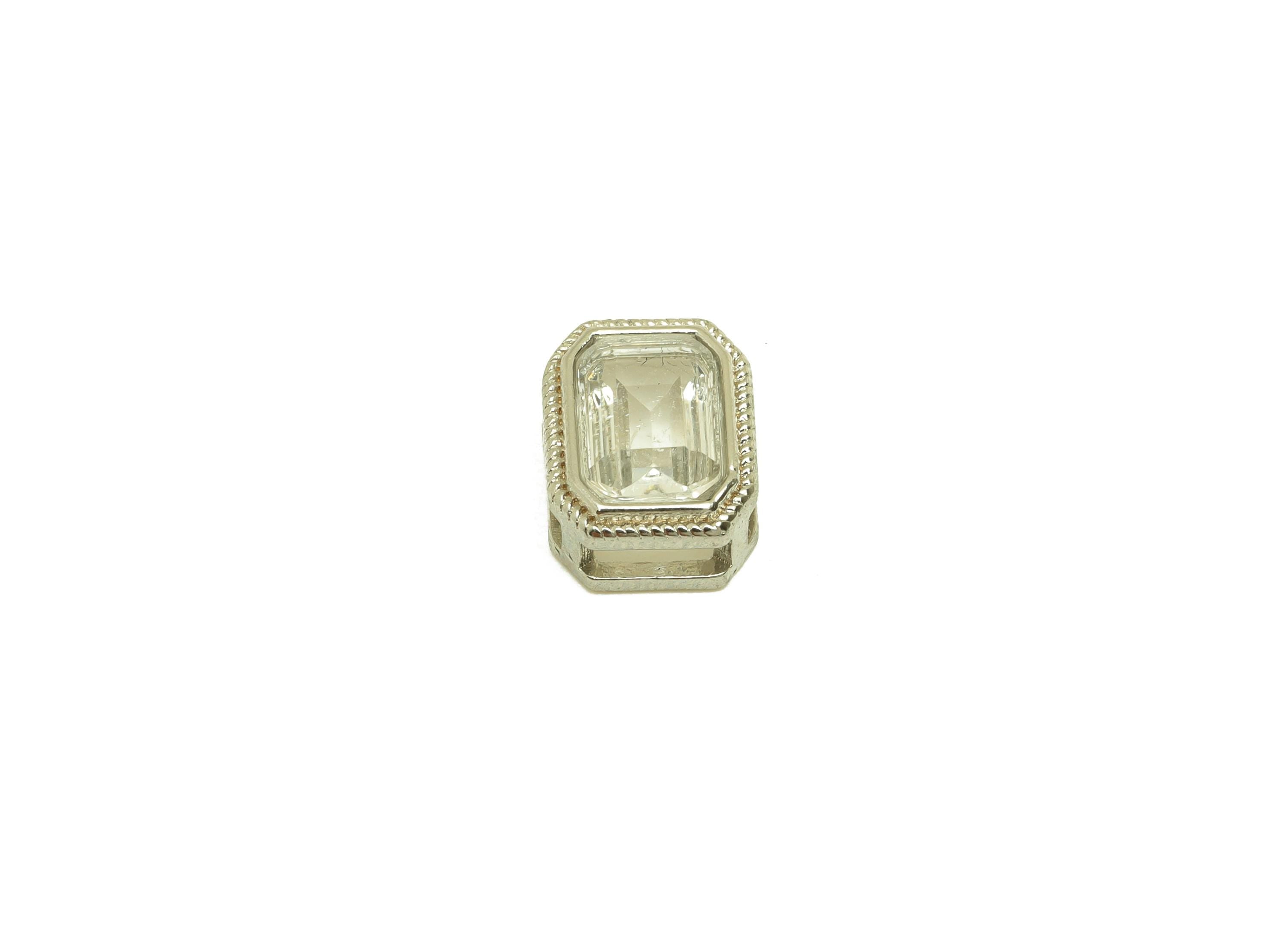 Brass Rectangle Bead - Brass Citrine Earring Charm - Brass Citrine Bead Bracelet Charm - Silver Tone Plating - 9.14x6.99x4.94mm - RGP7235C - DOMEDBAZAAR