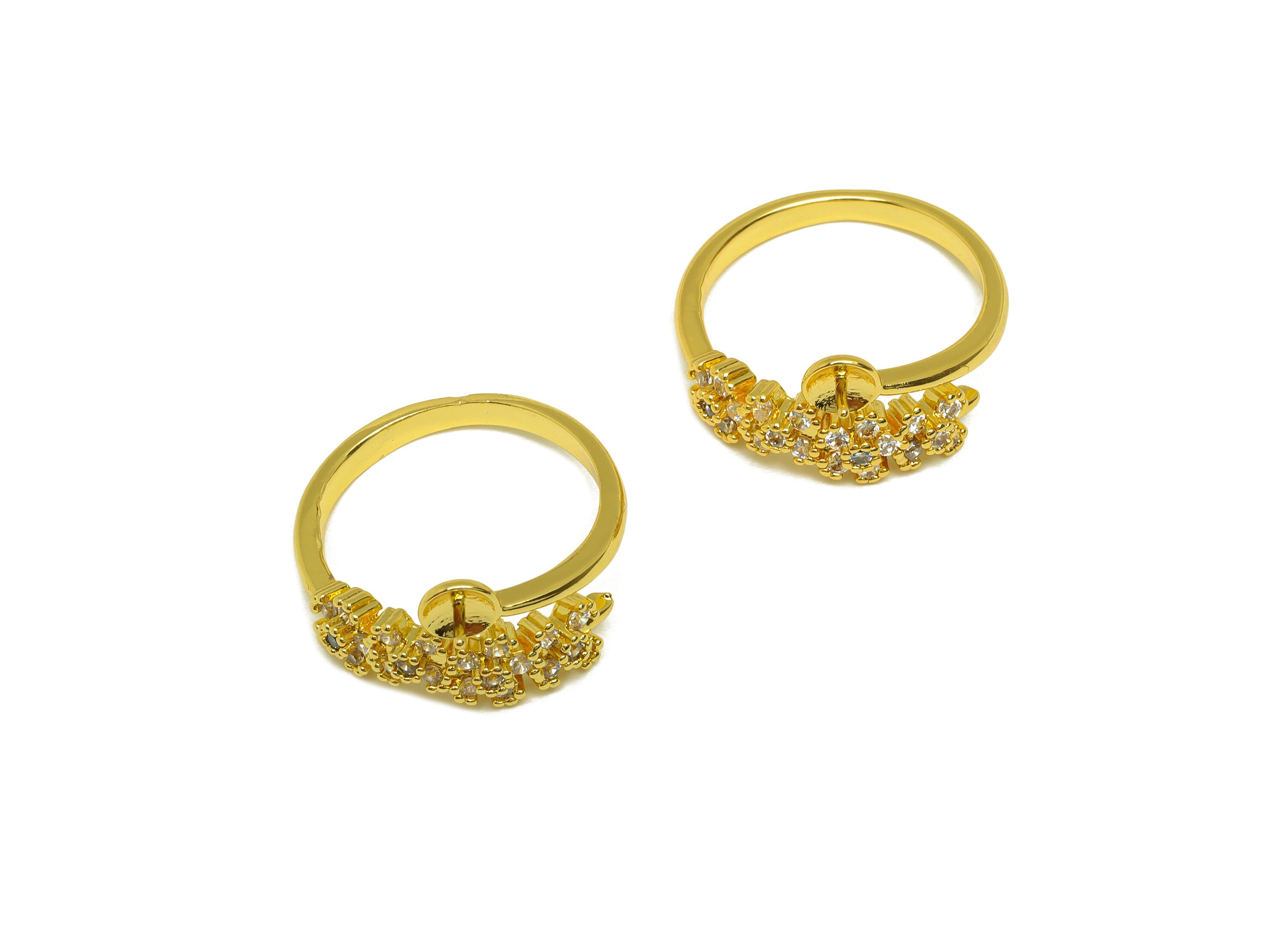 Brass CZ Flower Ring - Brass Mini Flower Ring - Brass Rings For Pearl - Zircon Adjustable Ring - 18K Real Gold Plating - 24x10x2mm - RGP6988 - DOMEDBAZAAR