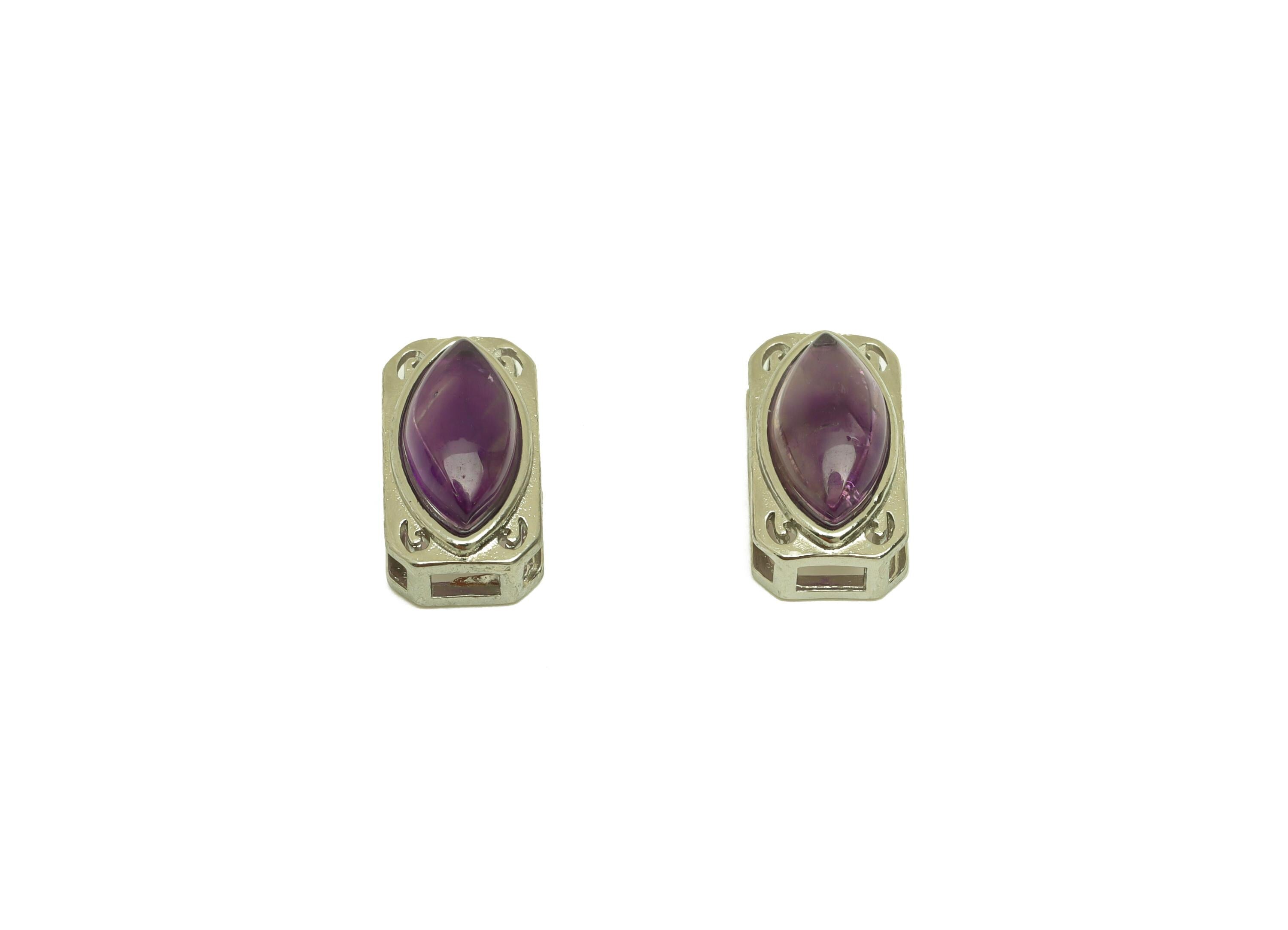 Brass Marquise Bead - Brass Amethyst Earring Charm - Brass Rectangle Bead Bracelet Charm - Silver Tone Plating - 12.86x7.22x7.12mm - RGP7237 - DOMEDBAZAAR