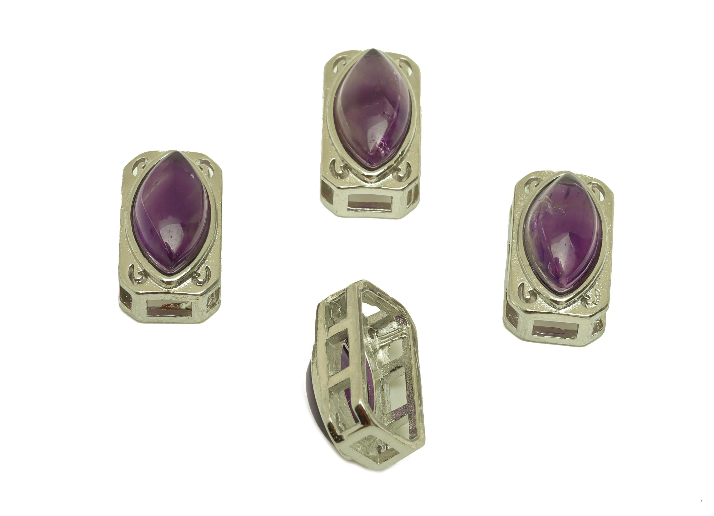Brass Marquise Bead - Brass Amethyst Earring Charm - Brass Rectangle Bead Bracelet Charm - Silver Tone Plating - 12.86x7.22x7.12mm - RGP7237 - DOMEDBAZAAR