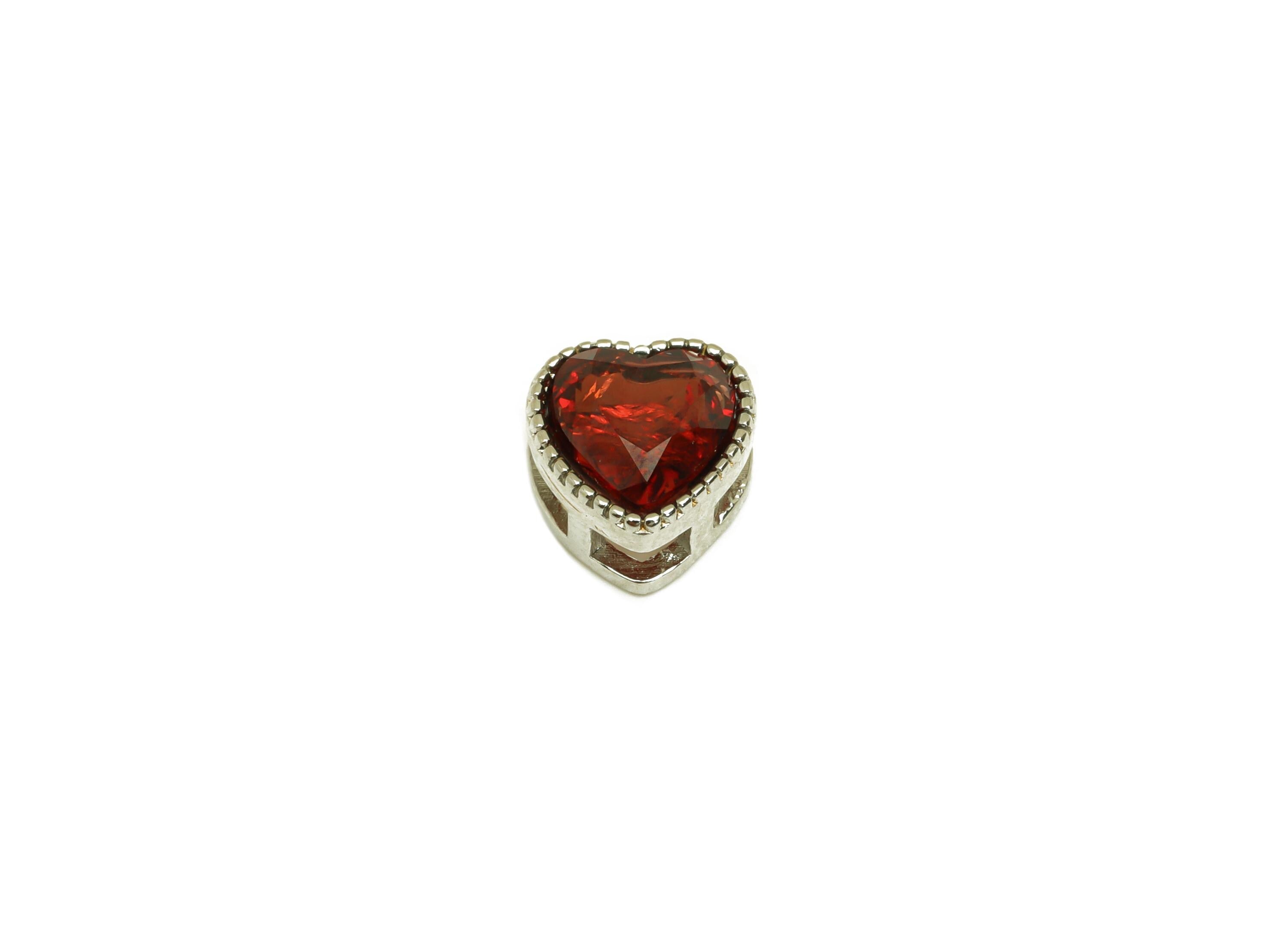 Brass Heart Beads - Brass Garent Earring Charm - Brass Red Heart Bead Bracelet Charm - Silver Tone Plating - 7.68x7.68x5.1mm - RGP7238 - DOMEDBAZAAR