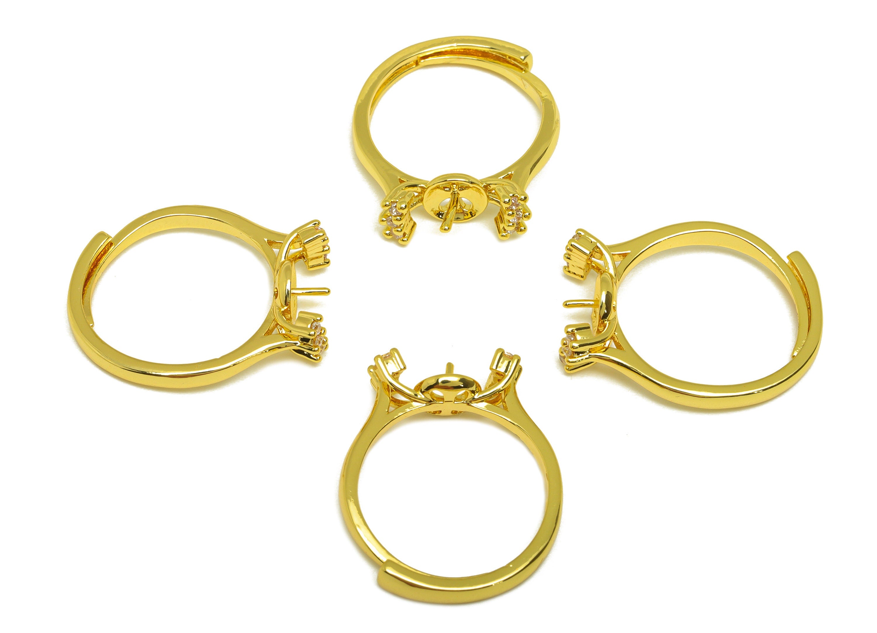 Brass CZ Ring - Brass Mini Zircon Ring - Brass Rings For Pearl - Cubic Zircon Adjustable Ring - 18K Real Gold Plating - 25x6.1x2mm - RGP7016 - DOMEDBAZAAR