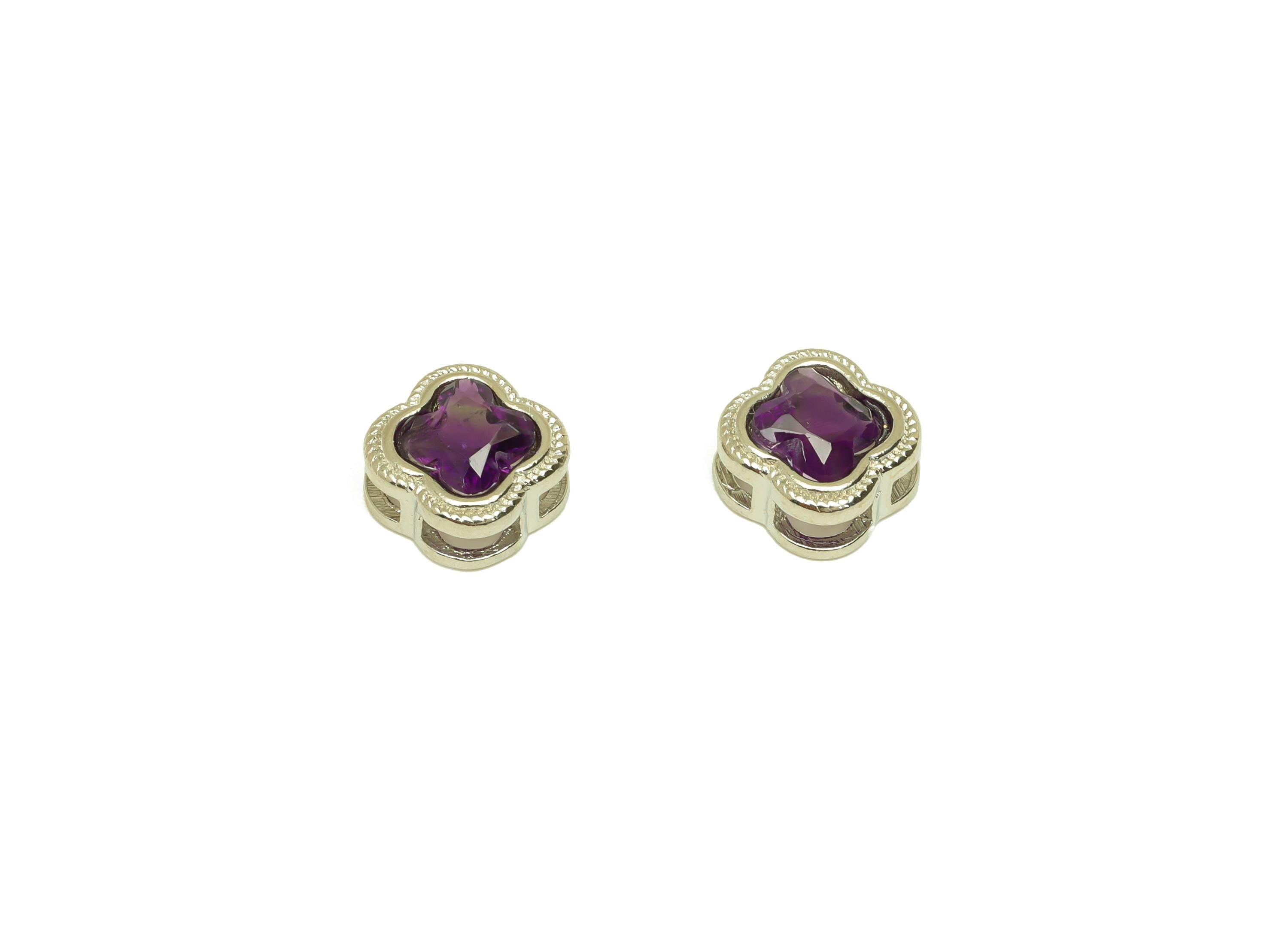 Brass Flower Bead - Brass Amethyst Flower Earring Charm - Brass Purple Bead Bracelet Charm - Silver Tone Plating - 8x7.95x5.11mm - RGP7239 - DOMEDBAZAAR