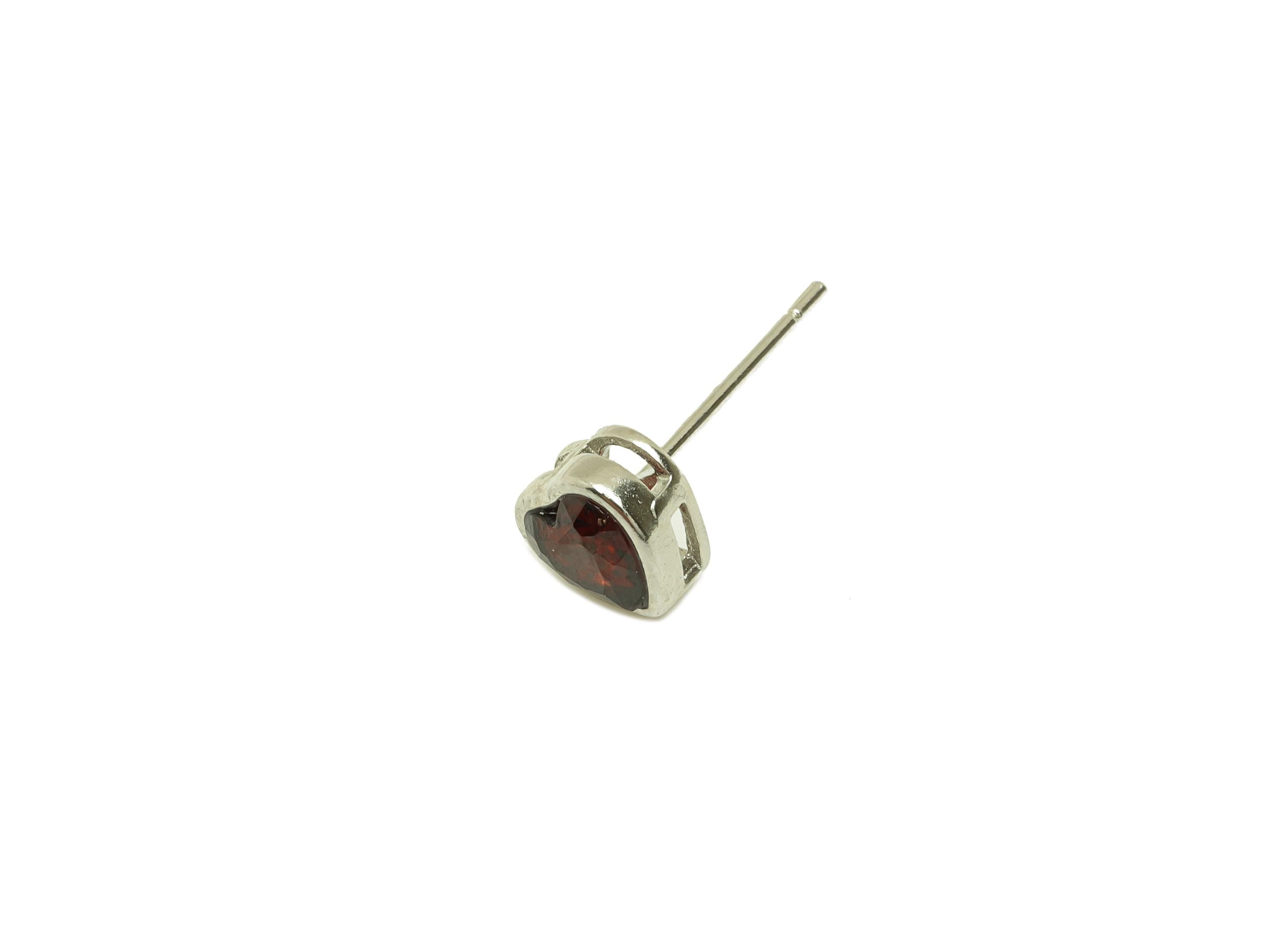 Brass Heart Earring Stud - Brass Garnet Earring Post - Garnet Heart Earring Post - Brass Stud - Silver Tone Plating - 15x6x0.68mm - RGP7254 - DOMEDBAZAAR
