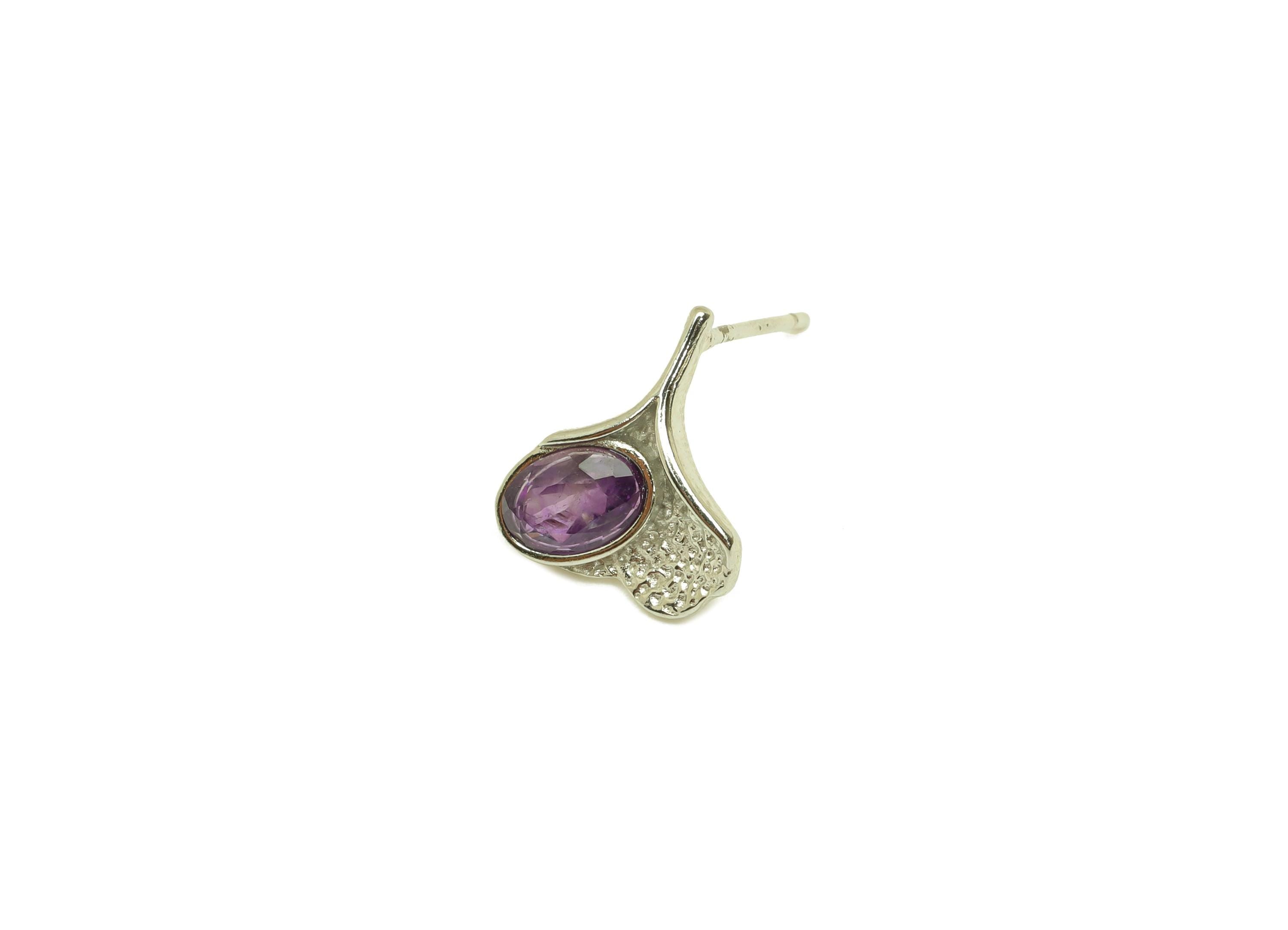 Brass Ginkgo Earring Stud - Brass Leaf Earring Post - Amethyst Earring Post - 925 Silver Stud - Silver Tone Plating - 14x10x0.68mm - RGP7246 - DOMEDBAZAAR