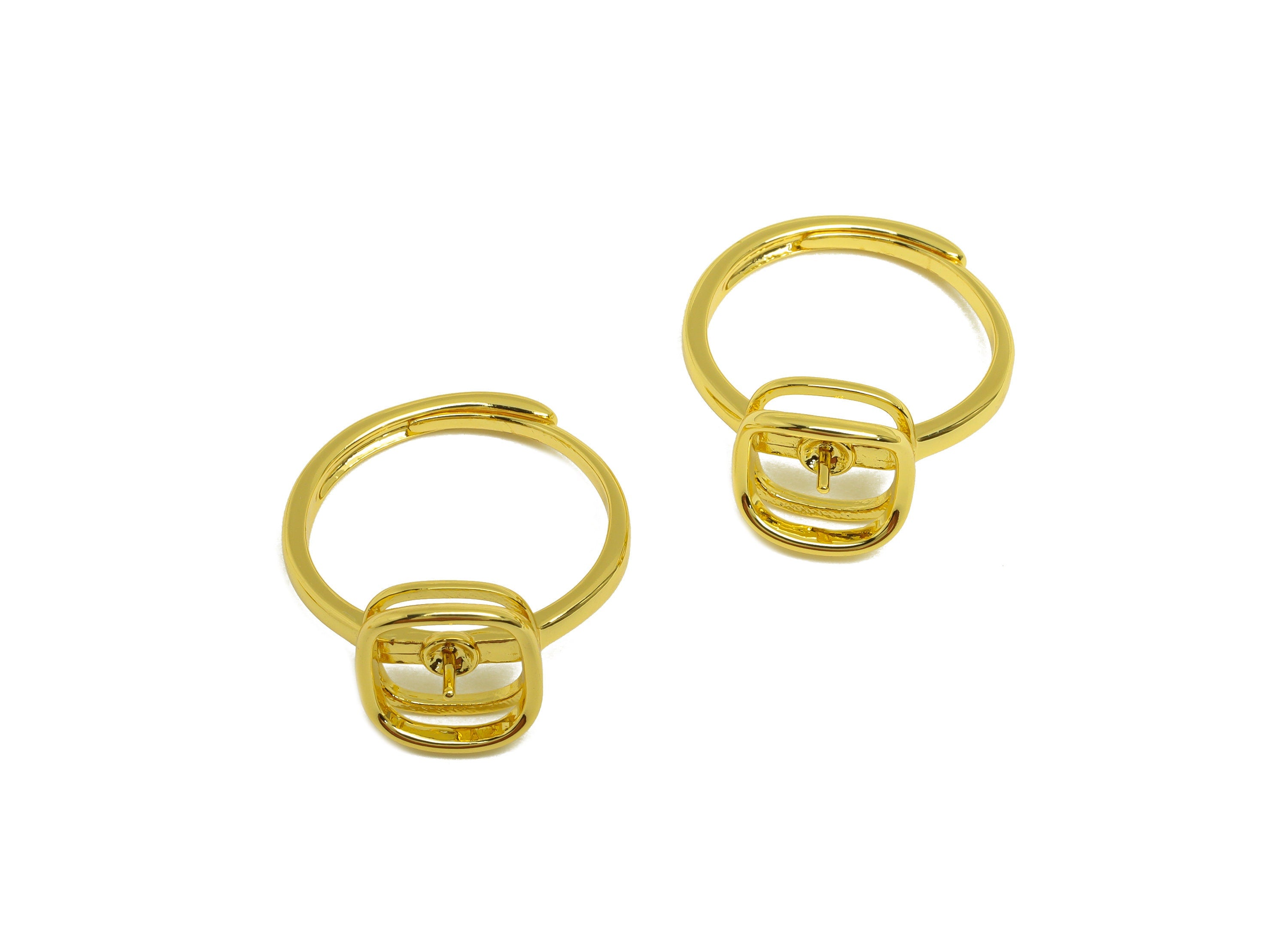 Brass CZ Ring - Brass Square Ring - Brass Rings For Pearl - Geometry Zircon Adjustable Ring - 18K Real Gold Plating - 23x11.19x2mm - RGP7003 - DOMEDBAZAAR