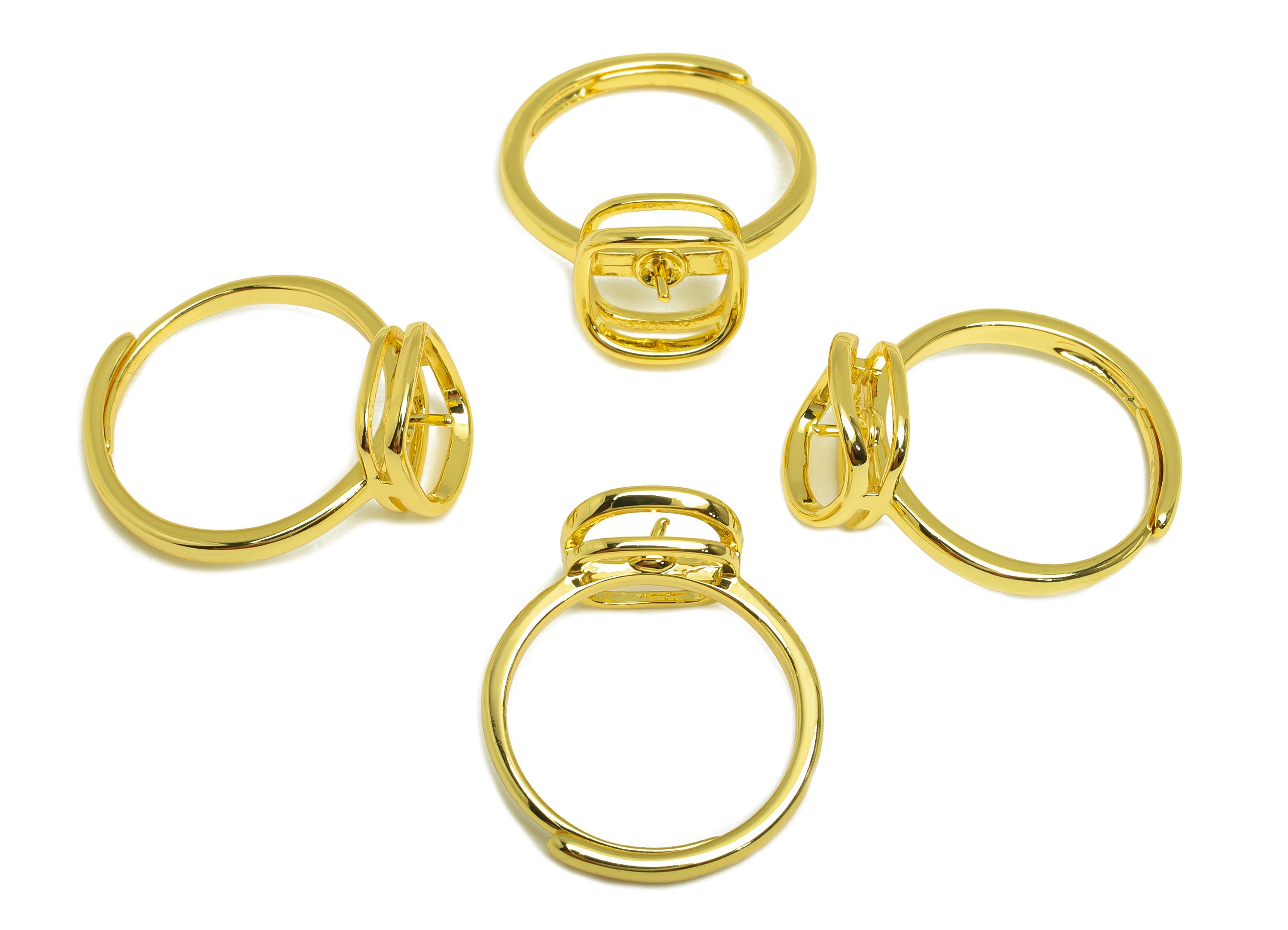 Brass CZ Ring - Brass Square Ring - Brass Rings For Pearl - Geometry Zircon Adjustable Ring - 18K Real Gold Plating - 23x11.19x2mm - RGP7003 - DOMEDBAZAAR